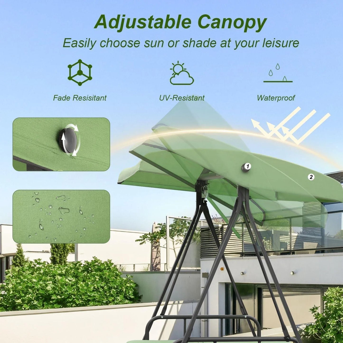 3-Person Outdoor Patio Swing Chair with Adjustable Canopy Furniture Aoodor