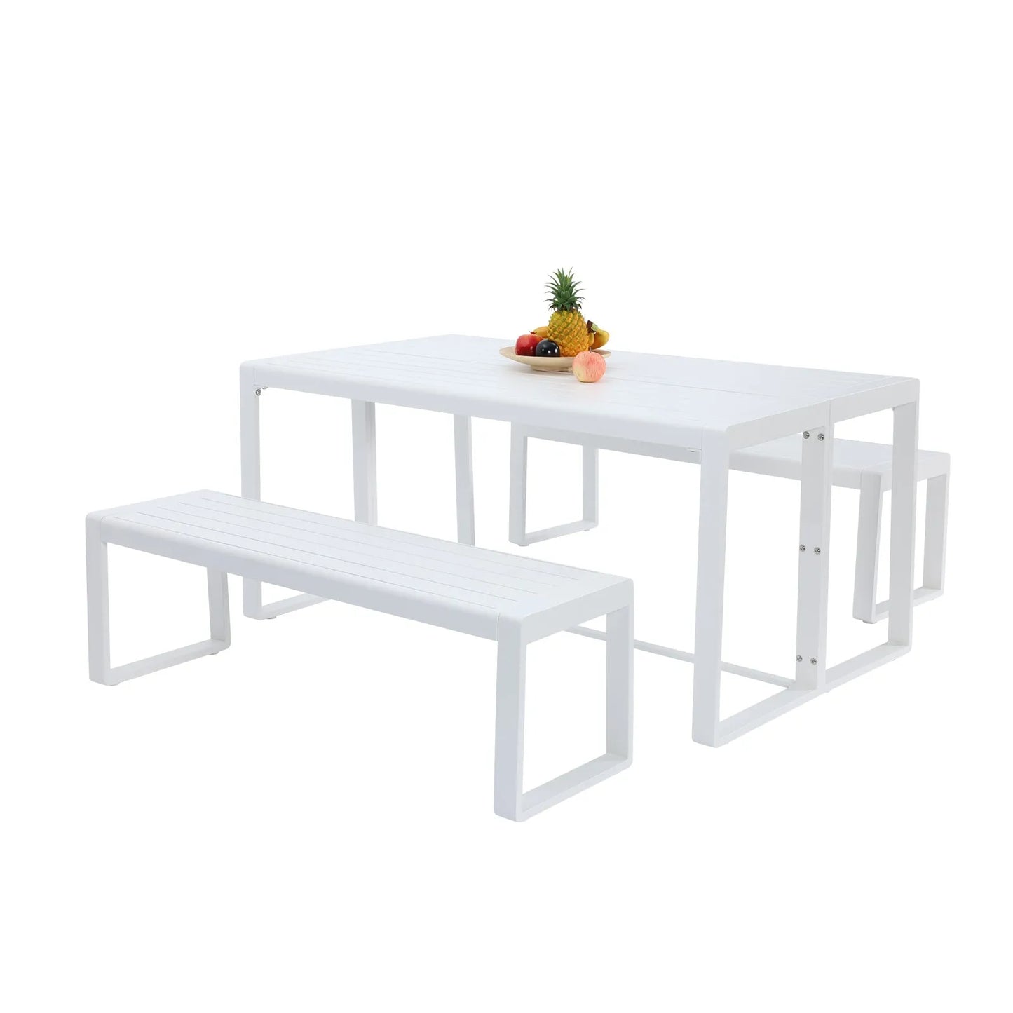 Aoodor 3-Piece Outdoor Patio Aluminum Dining Set with 1 Rectangular Picnic Table and 2 Benches White