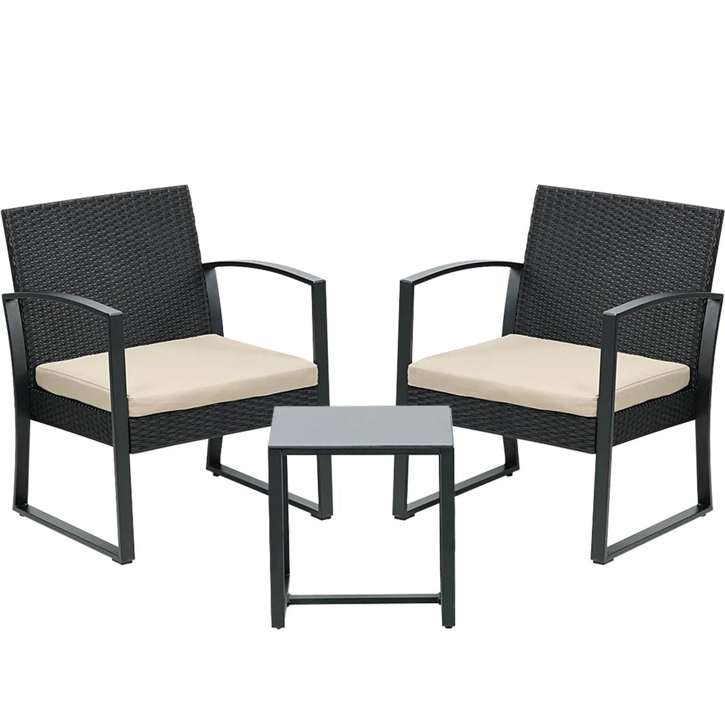 3-Piece Patio Furniture Set - Outdoor Rattan Wicker Chairs with Table, Sofa Set Including Cushions, Ideal for Conversations in Garden or Poolside Furniture Aoodor LLC Aoodor