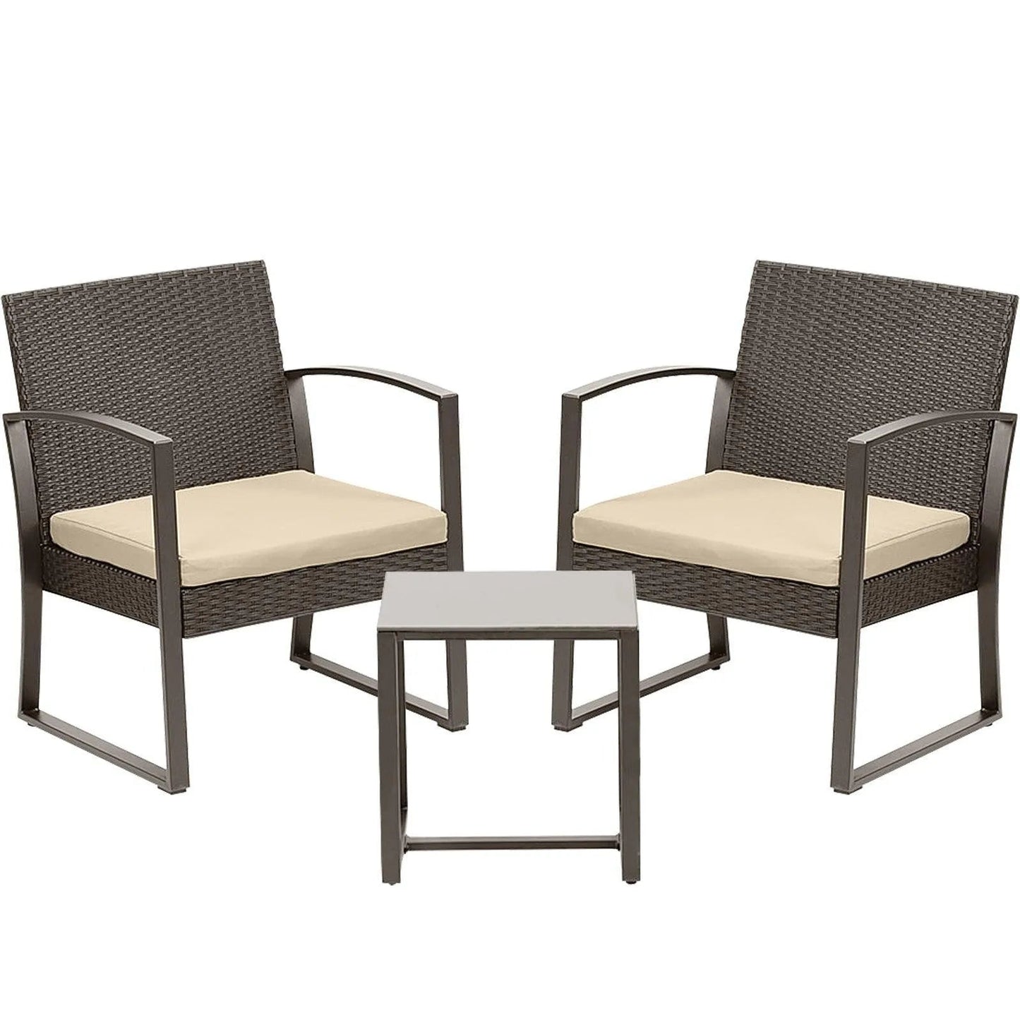 3-Piece Patio Furniture Set - Outdoor Rattan Wicker Chairs with Table, Sofa Set Including Cushions, Ideal for Conversations in Garden or Poolside Furniture Aoodor LLC Aoodor