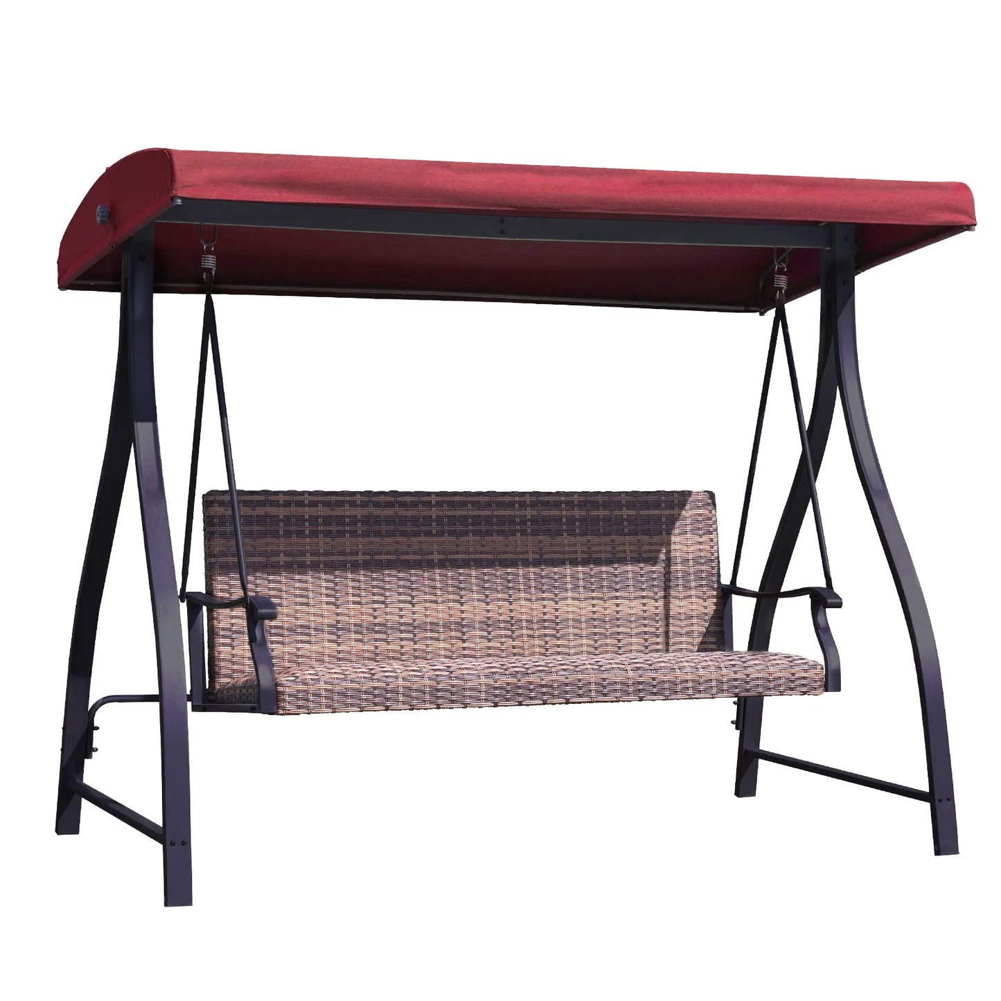 3-Seat Outdoor Rattan Patio Swing with Adjustable Canopy Red Aoodor