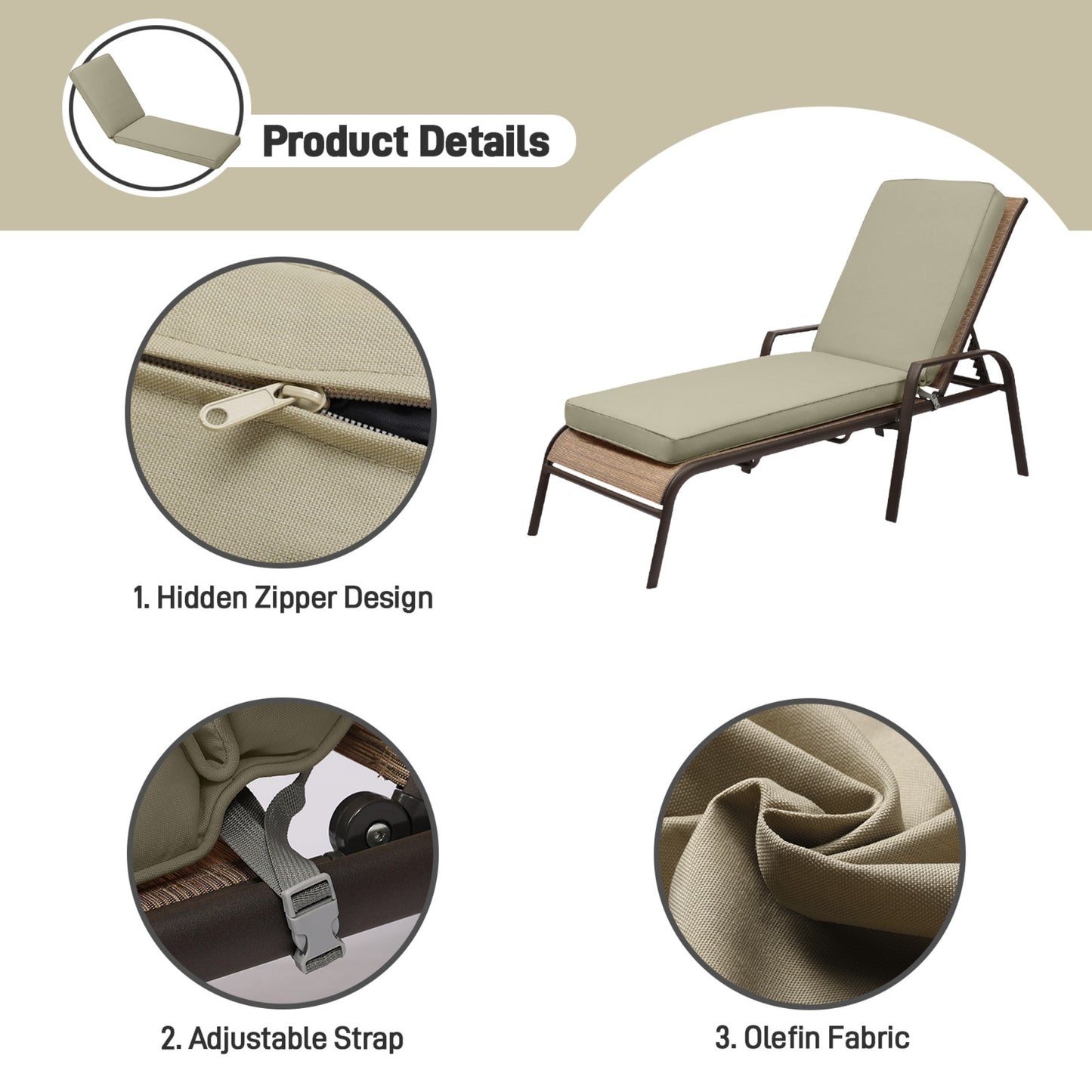 72x21x3 inch Patio Chaise Lounger Cushions Set of 2 - Brown
