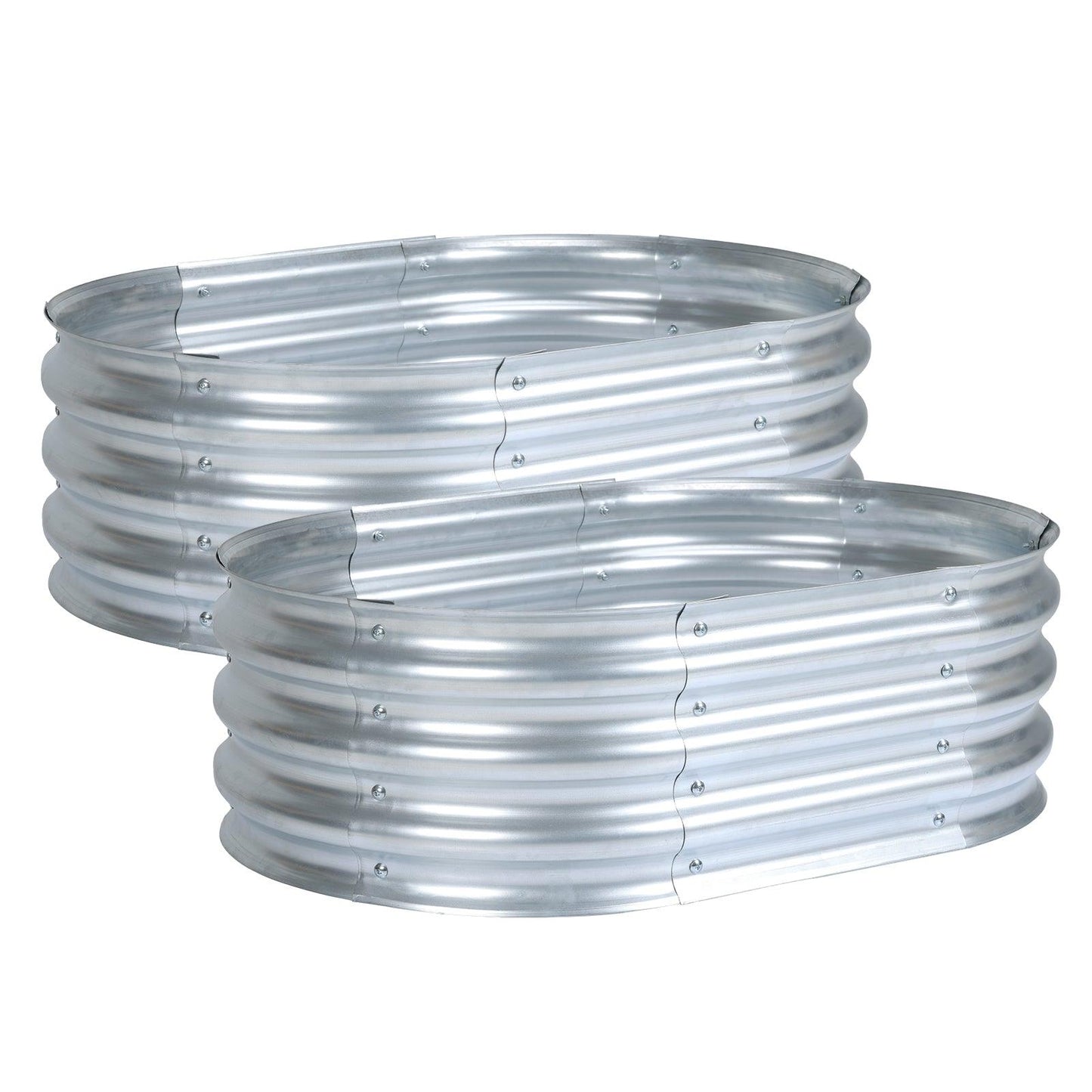 35(L)x24(W)x12(H)inch Galvanized Raised Garden Bed Kit, 2Pcs Outdoor Garden Planter Oval Large Boxes for Vegetables, Flowers, Herbs - Silver Aoodor