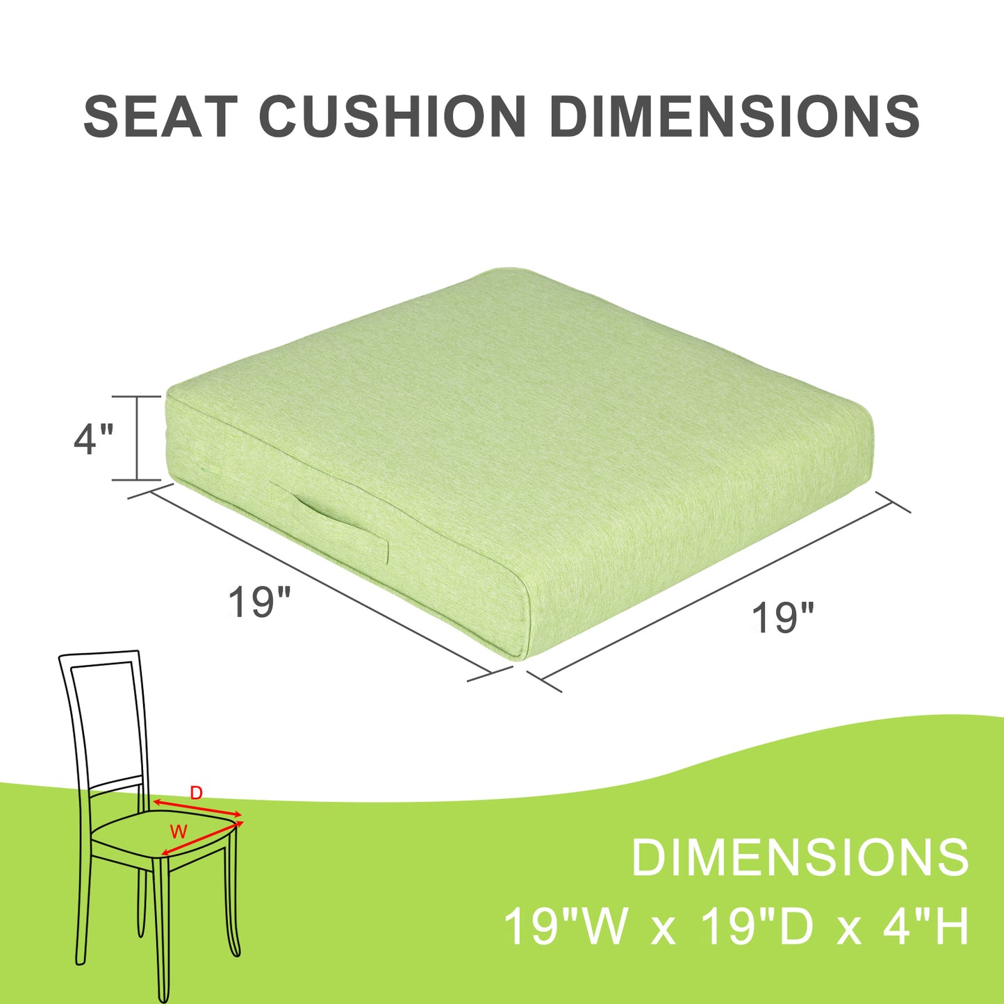 Outdoor Chair Cushions Set, Patio Chair Seat Pads with Handle and Ties, Green