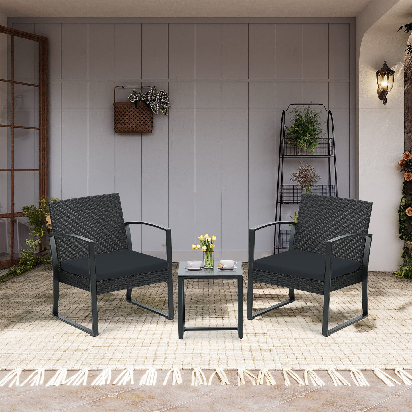 3-Piece Patio Furniture Set - Outdoor Rattan Wicker Chairs with Table, Sofa Set Including Cushions