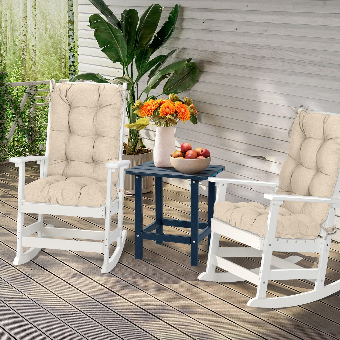 Tufted Outdoor High Back Chair Cushions Patio Replacement Cushion, Khaki