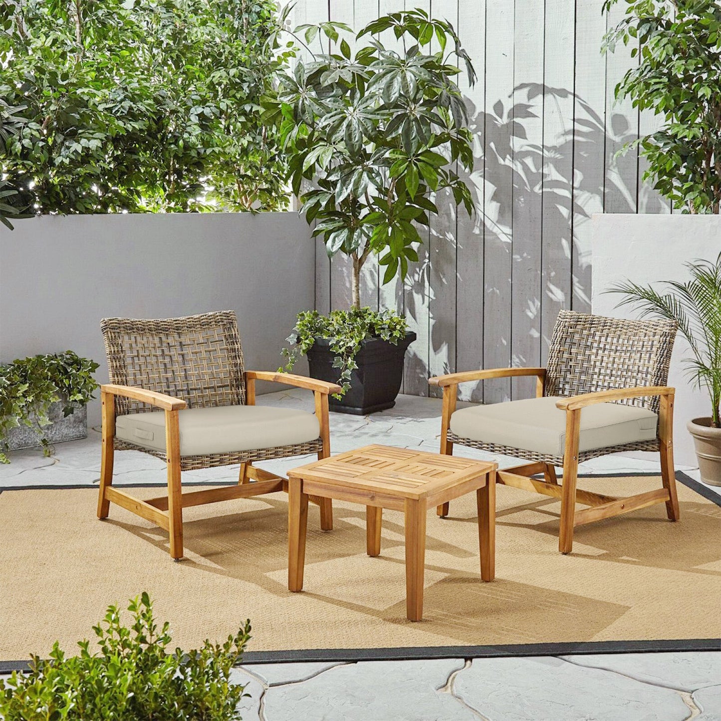 Outdoor Chair Cushion , Removable Cover with Hidden Zipper, Adaptable Secure Ties - Khaki Aoodor