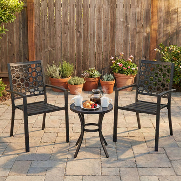 Patio Dining Chairs Set of 2, Stackable Metal Chairs, Quatrefoil Pattern