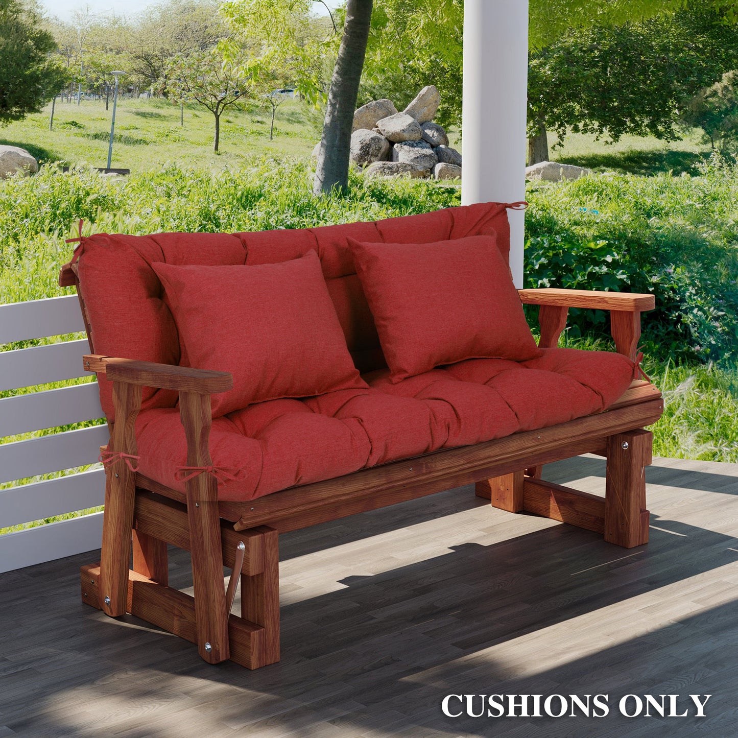 59" Tufted Porch Swing Cushions, Extra 5.1" Thick Outdoor Swing Bench Replacement Cushion with Backrest and 2 Pillows - Red Aoodor