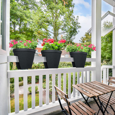 12 inch Outdoor Rattan Pattern Railing Planter Boxes, Set of 4