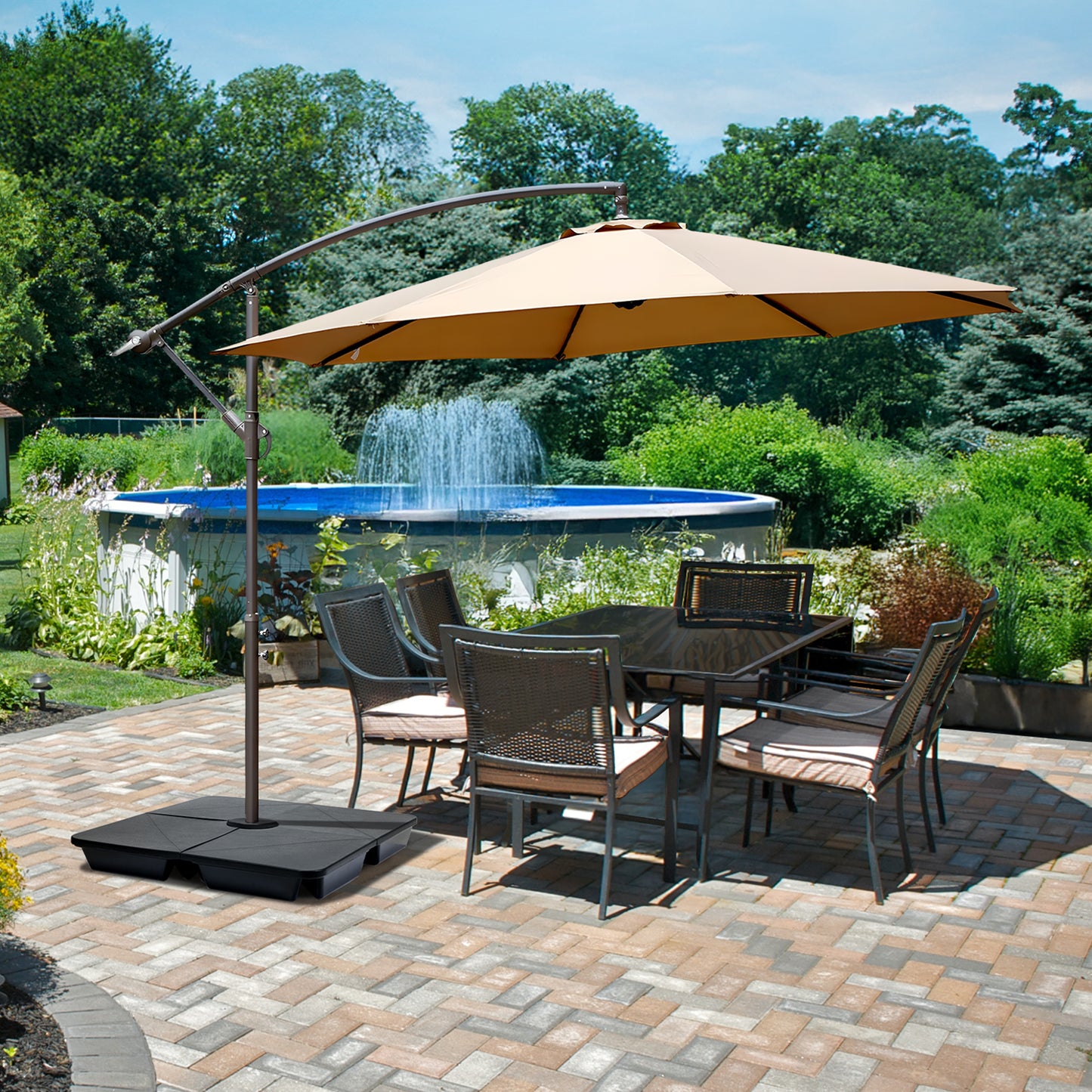 4-Piece Offset Cantilever Patio Umbrella Base Stand - Sand Filled Weight Plates for Stability