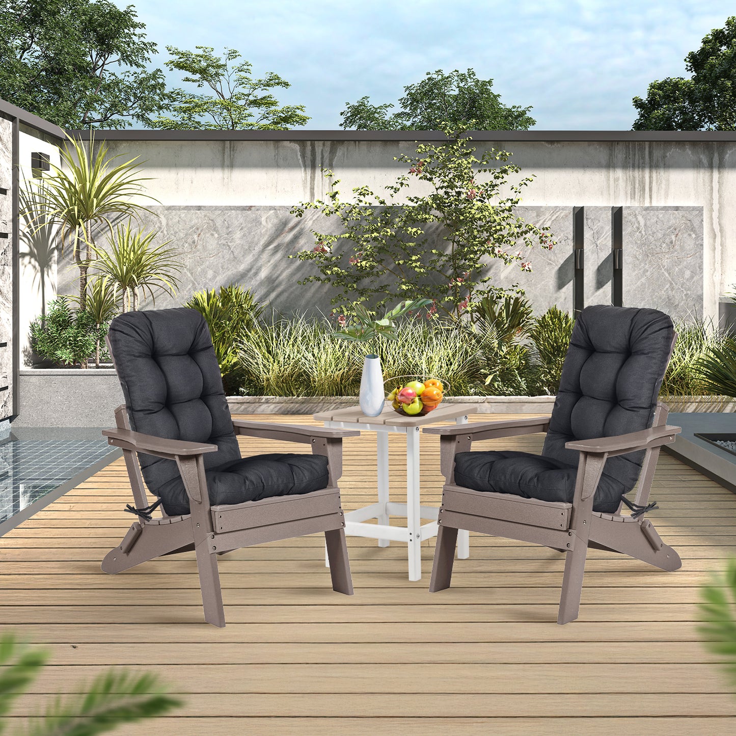 Outdoor High Back Tufted Adirondack Chair Cushion, Patio Rocking Chair Cushions with Ties, Set of 2, Dark Gray Aoodor