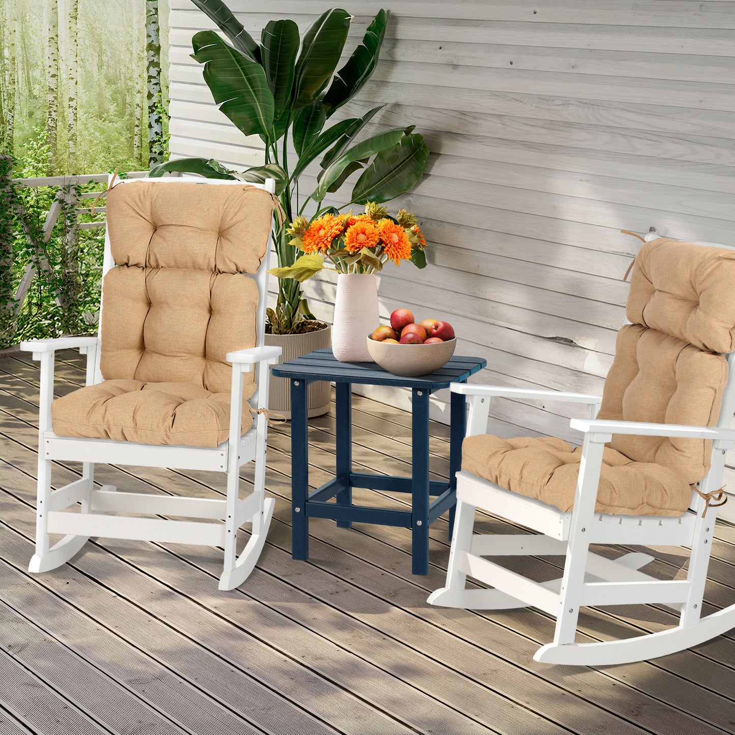 Outdoor Tufted High Back Cushions Patio Replacement Chair Cushion with Ties - Brown