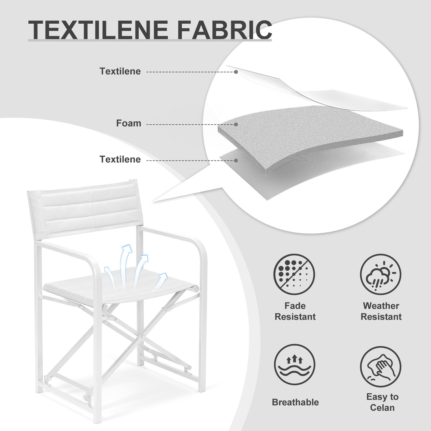 34(H) inch Outdoor Camping Chairs, Portable Patio Director's Chairs with Folding Aluminum Frame