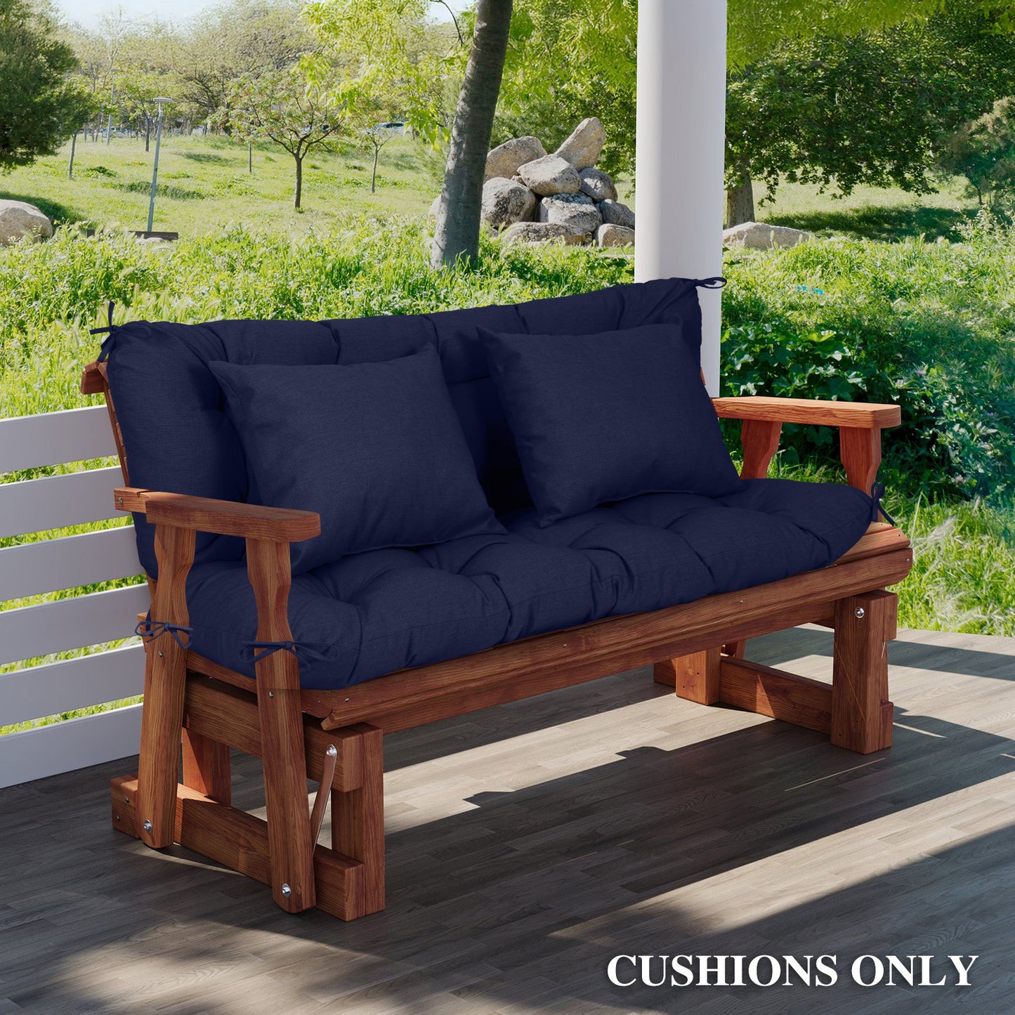 59" Tufted Porch Swing Cushions, Extra 5.1" Thick Outdoor Swing Bench Replacement Cushion with Backrest and 2 Pillows - Dark Blue Aoodor