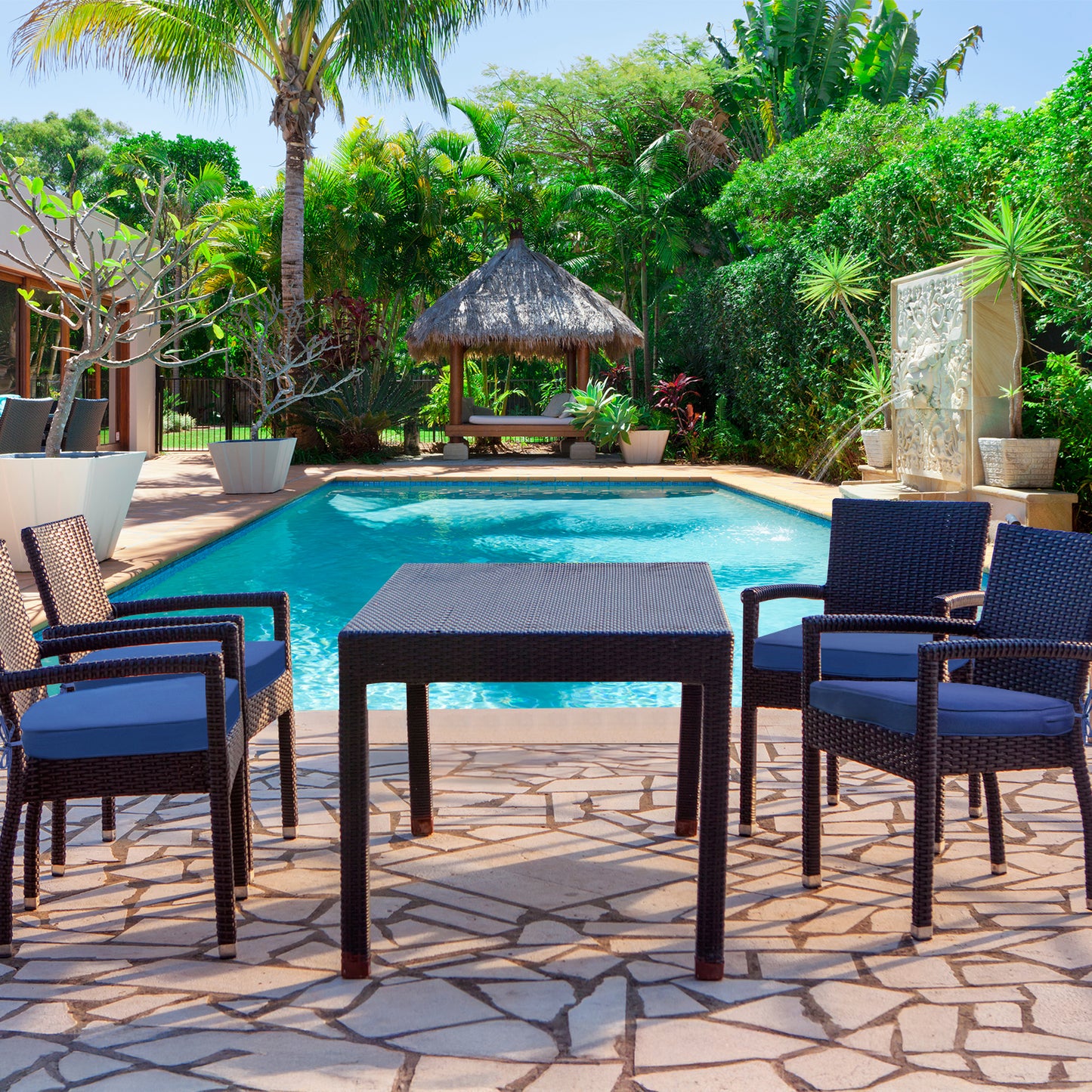 Outdoor Chair Cushion, Patio Seat Pad, Removable Cover with Hidden Zipper, Ties - Navy Blue