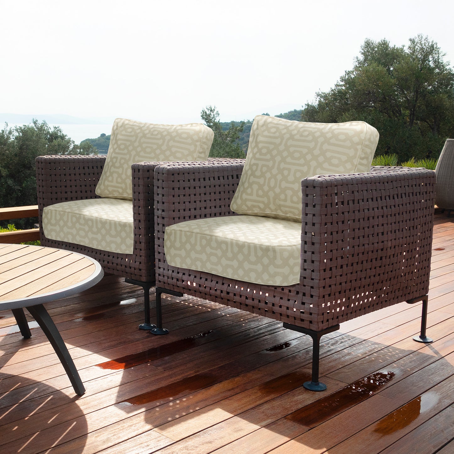 Premium Sunbrella Fabric Outdoor Patio Chair Cushions Set, Fretwork Flax Aoodor