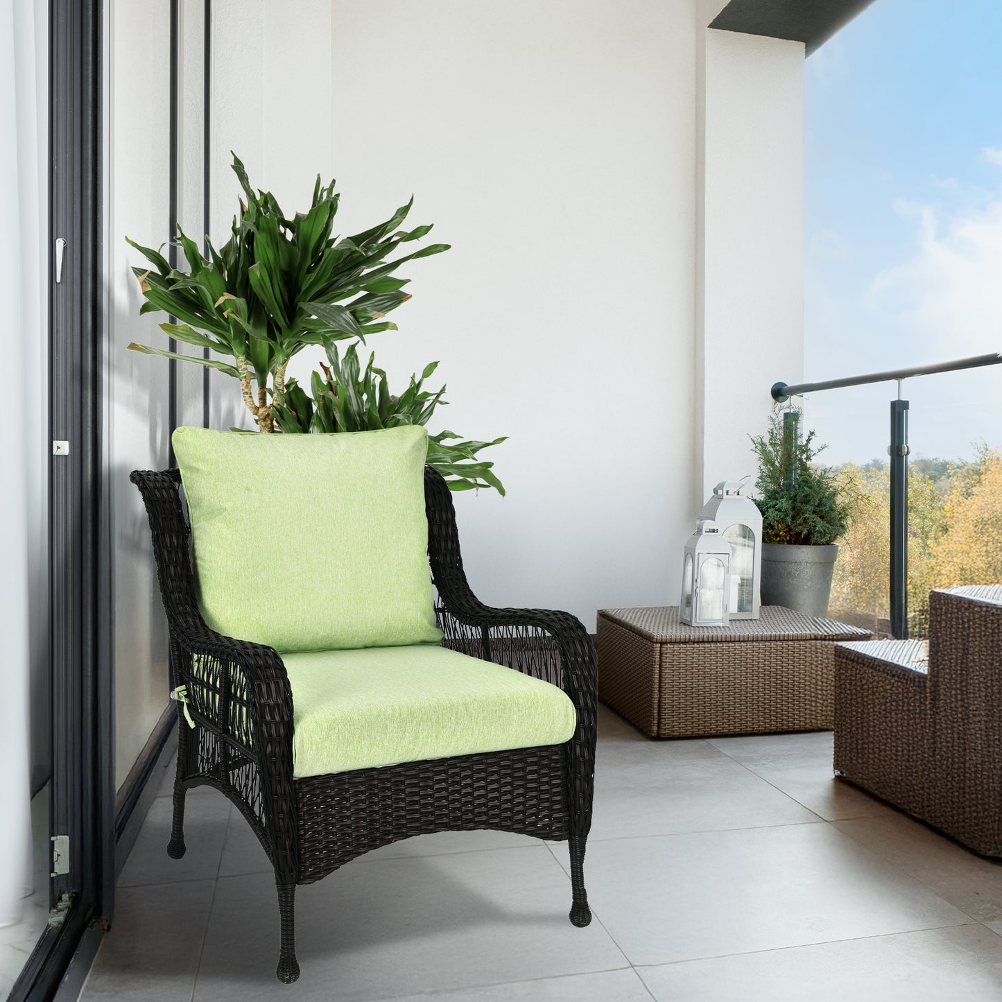 Waterproof Outdoor Deep Seat Cushion Set with Adjustable Straps & Removable Cover - Green Aoodor