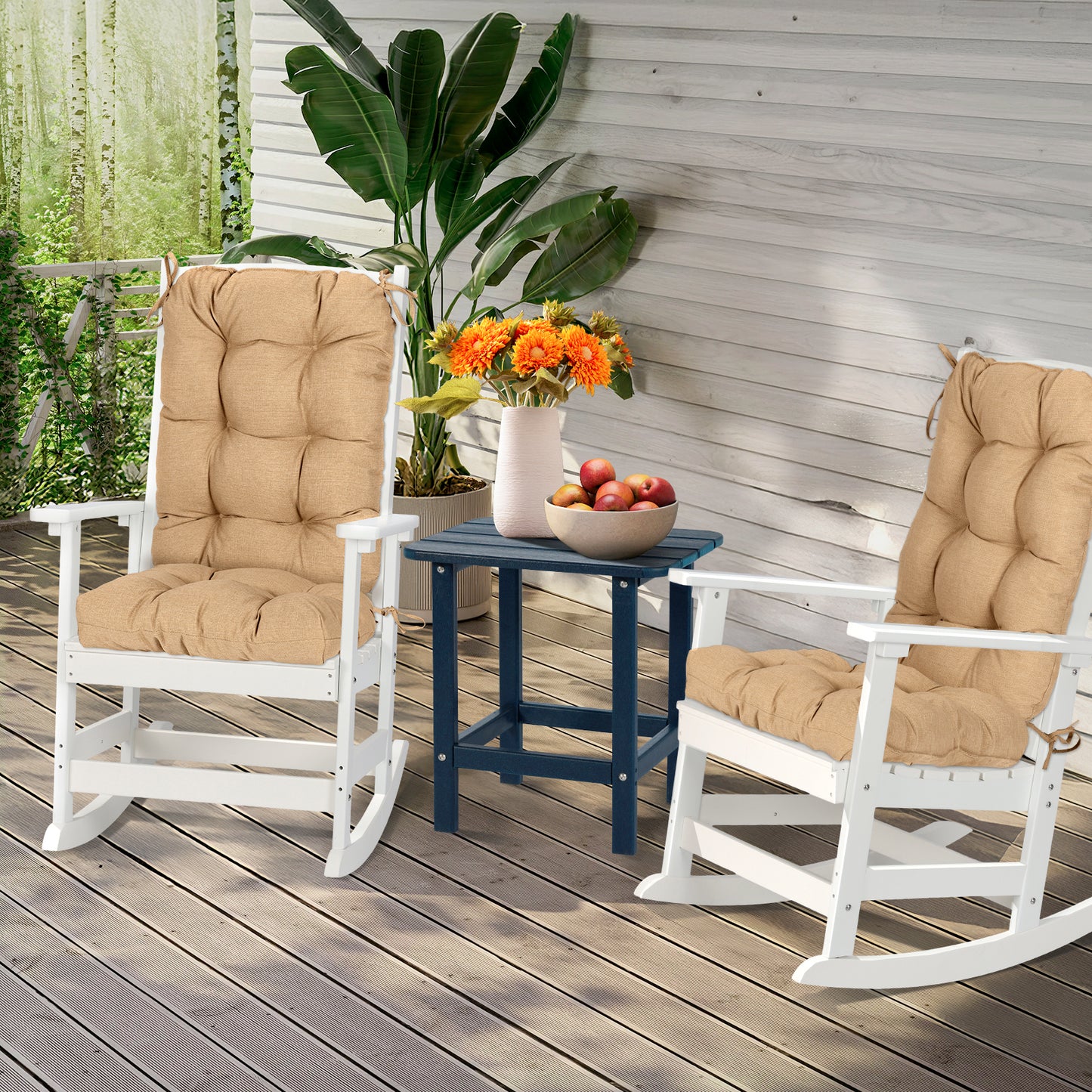 Outdoor Tufted High Back Cushions Patio Replacement Chair Cushion with Ties - Brown