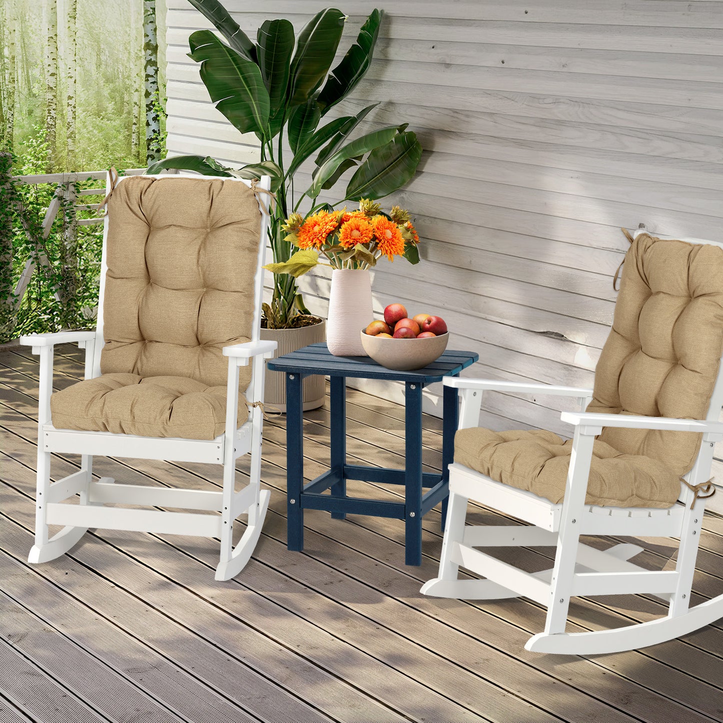 Tufted Outdoor High Back Chair Cushions Patio Replacement Cushion, Brown
