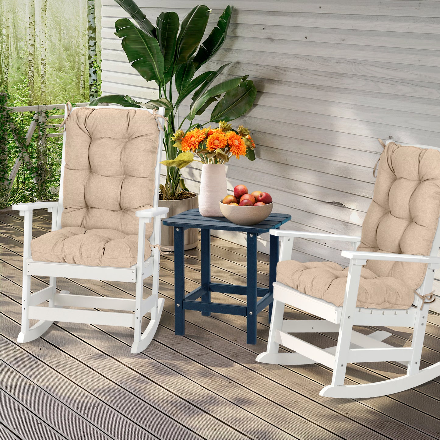 Tufted Outdoor High Back Cushions Patio Replacement Chair Cushion, Khaki