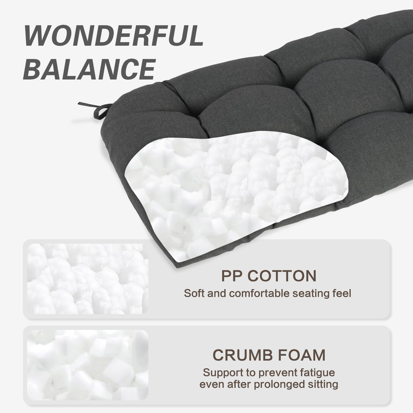 Outdoor Polyester Tufted Bench Cushion, Water & Fade Resistant, Dark Gray