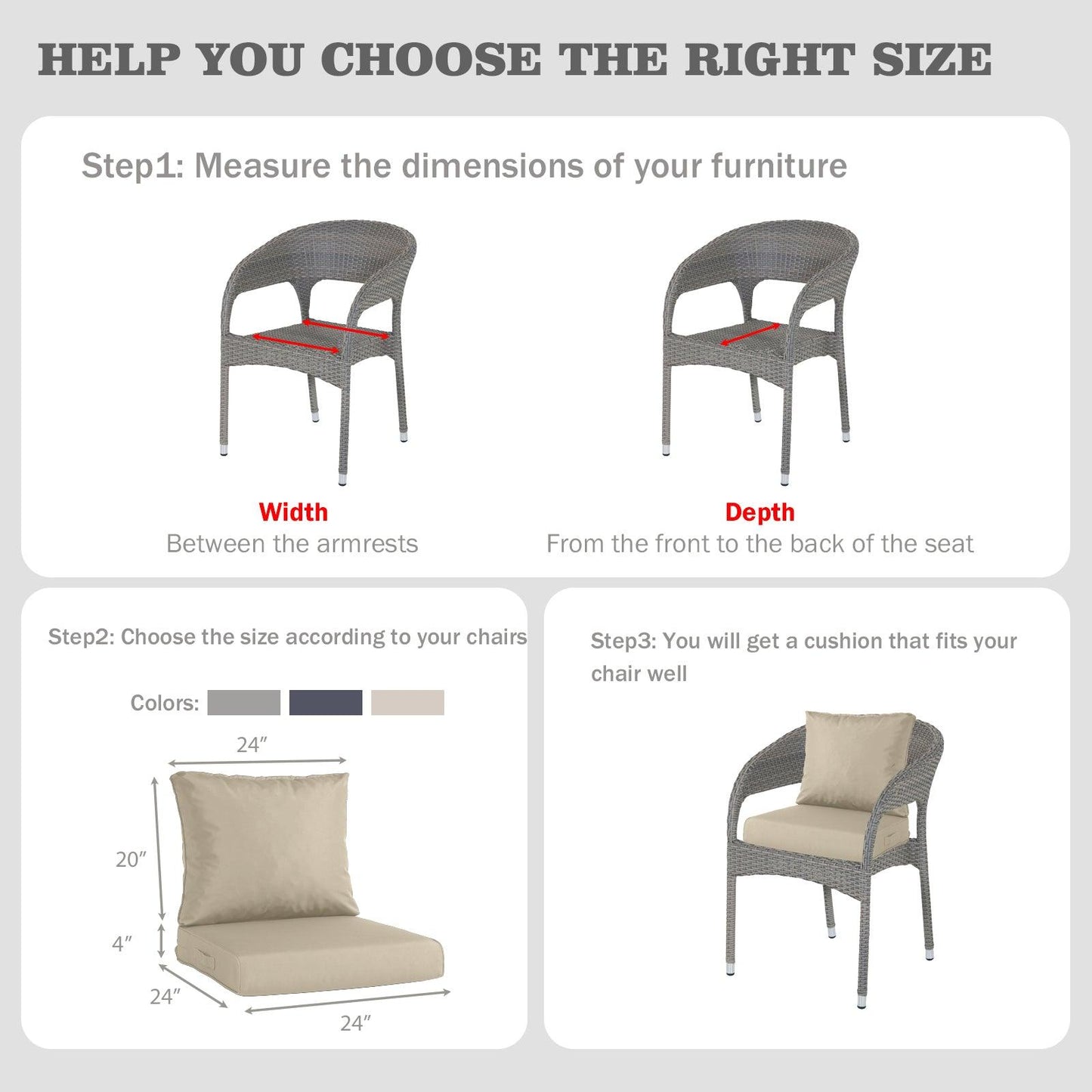 Outdoor Chair Cushions, Patio Deep Seat Cushions with Handle & Adjustable Straps - Khaki