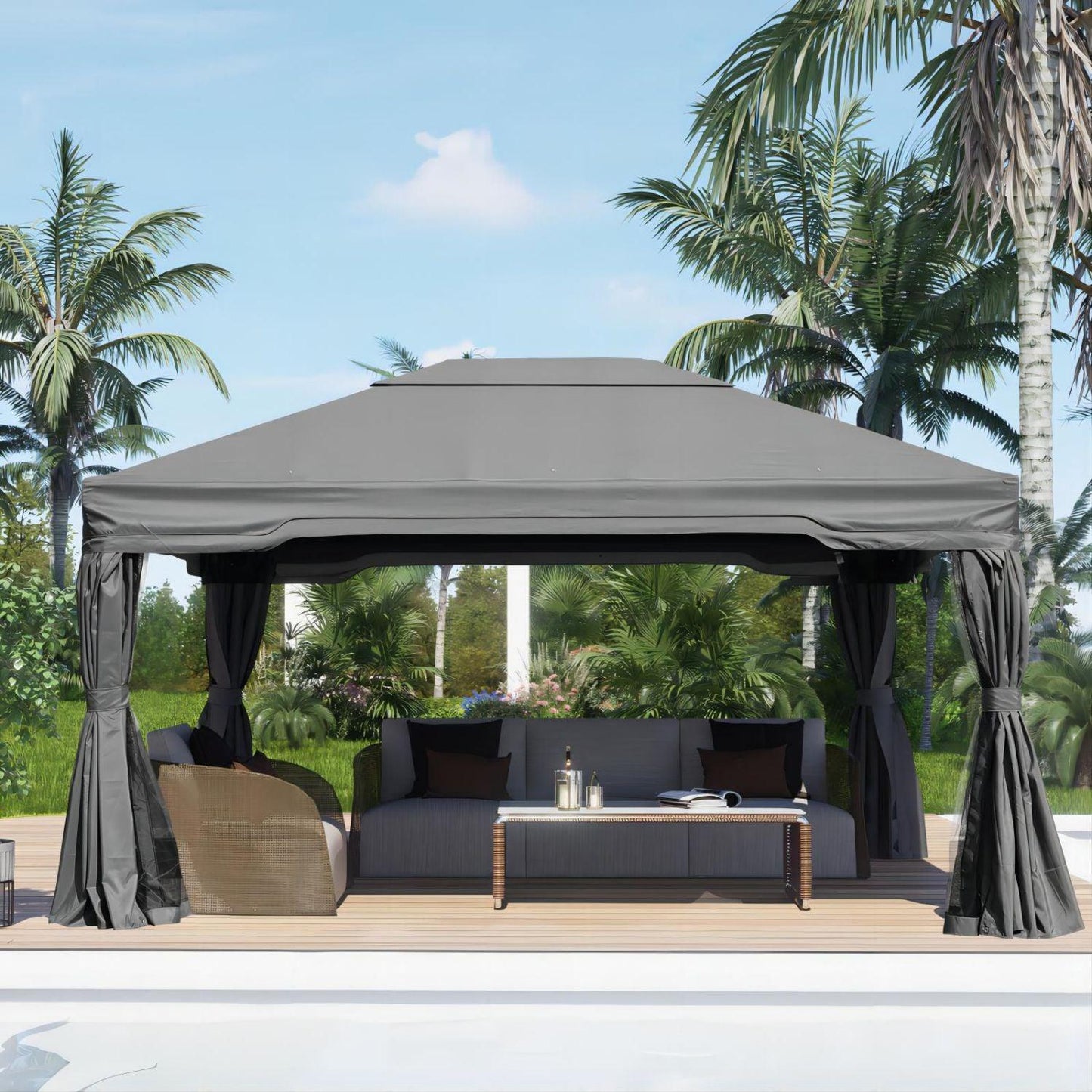 12 x 12 ft. Outdoor Gazebo Tent Canopy Shelter, Aluminum Frame with Privacy Curtain and Netting Gazebo Aoodor LLC