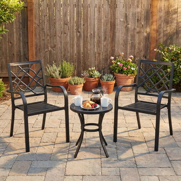 Patio Dining Chairs Set of 2, Stackable Metal Chairs, Geometric Pattern