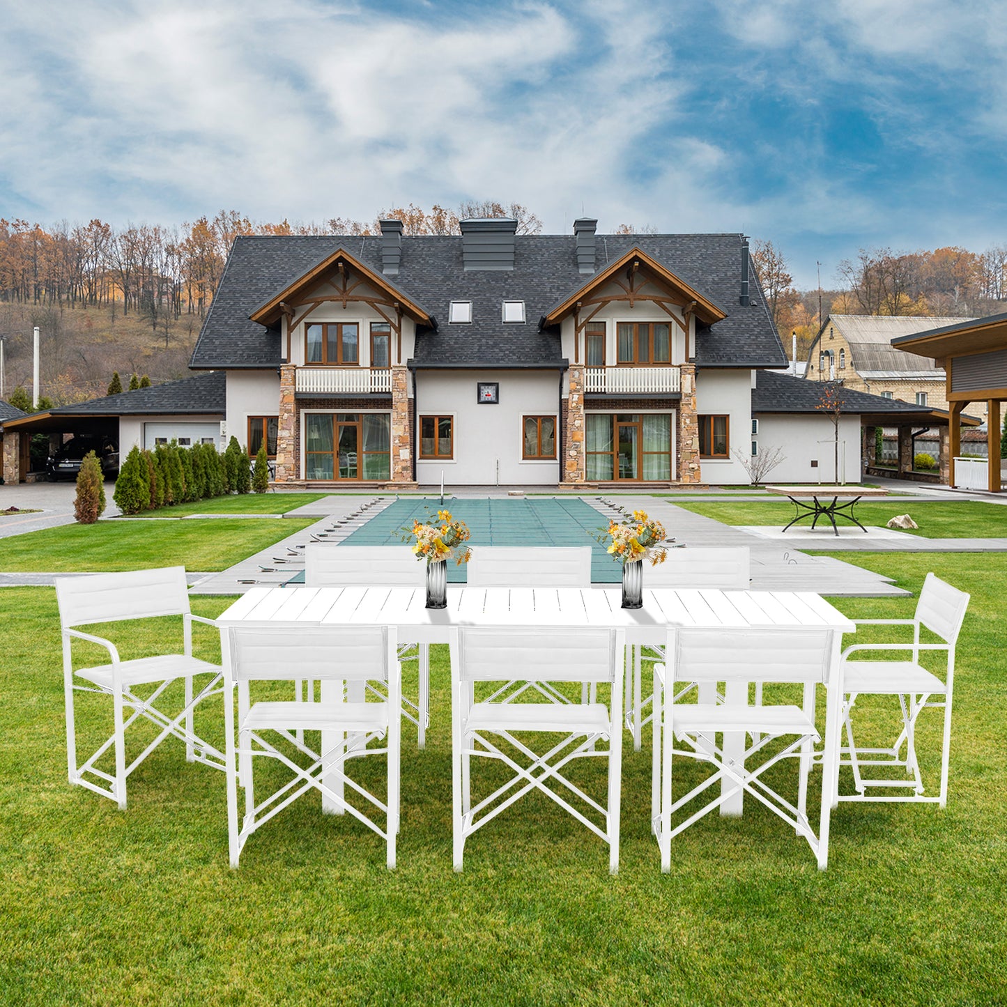 34(H) inch Outdoor Camping Chairs, Portable Patio Director's Chairs with Folding Aluminum Frame