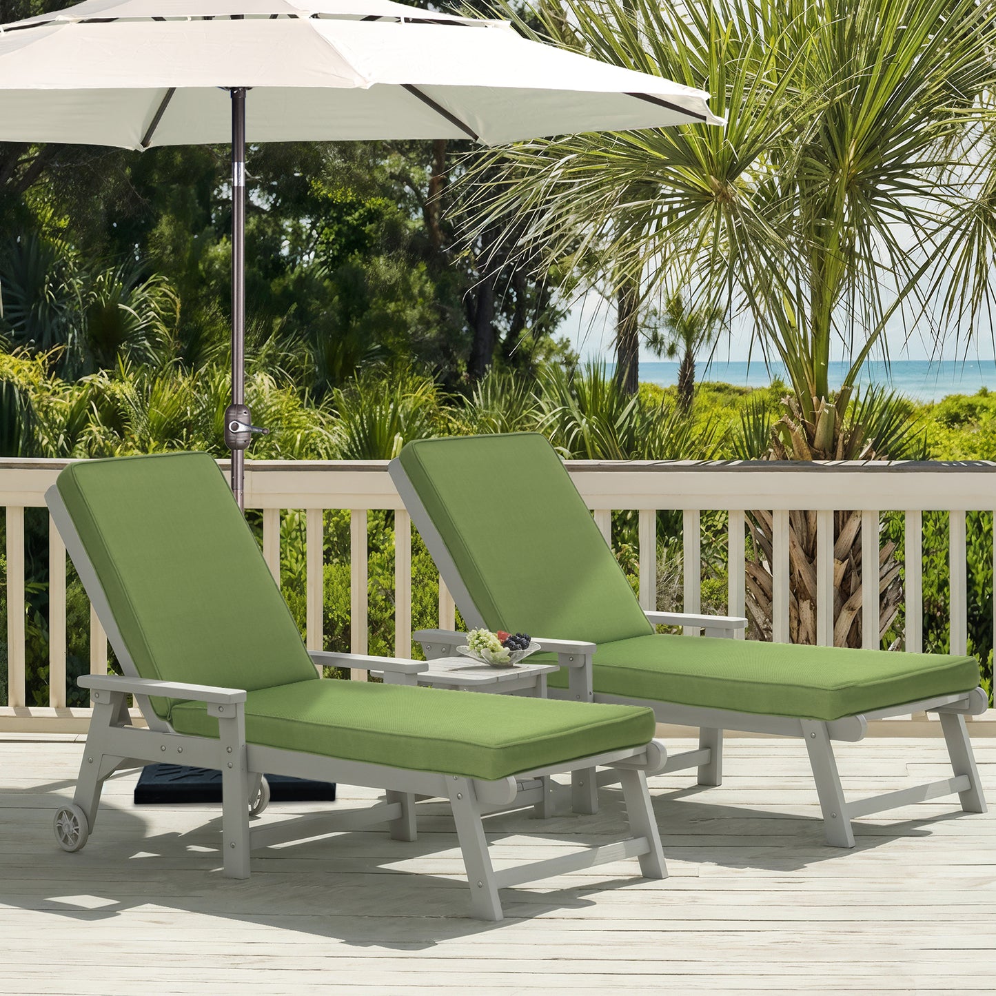 72x21x3 inch Patio Chaise Lounger Cushions Set of 2 - Green