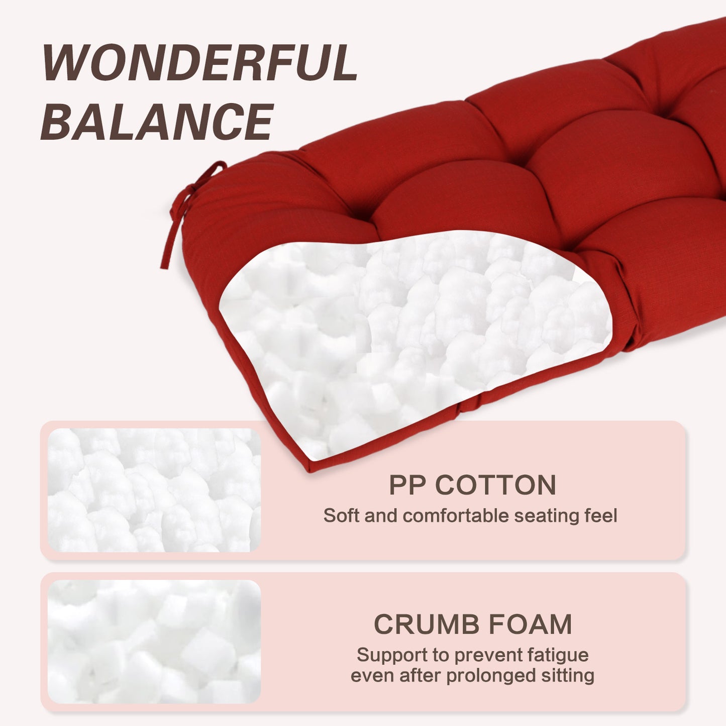 Outdoor Polyester Tufted Bench Cushion, Water & Fade Resistant, Red