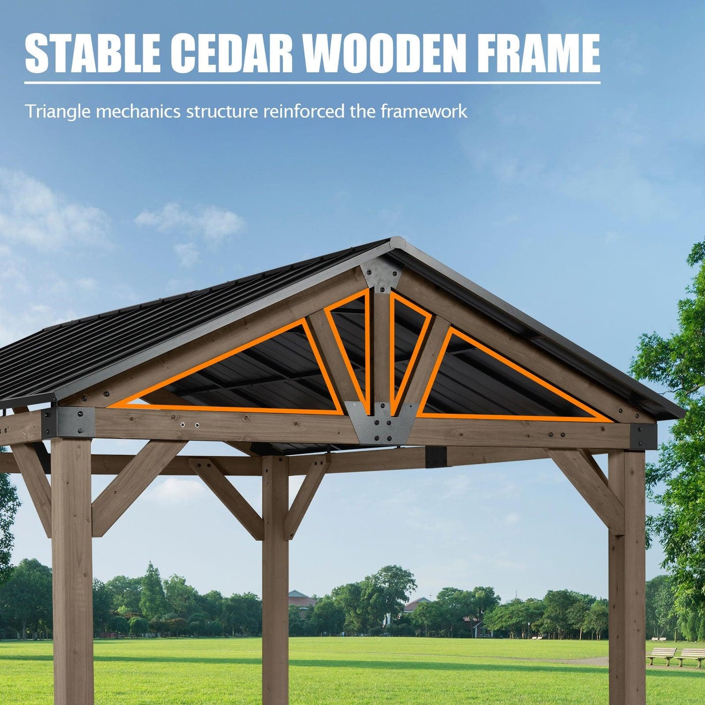 10'x12'/12'x14' Cedar Wood Hardtop Gazebo with Galvanized Steel Roof