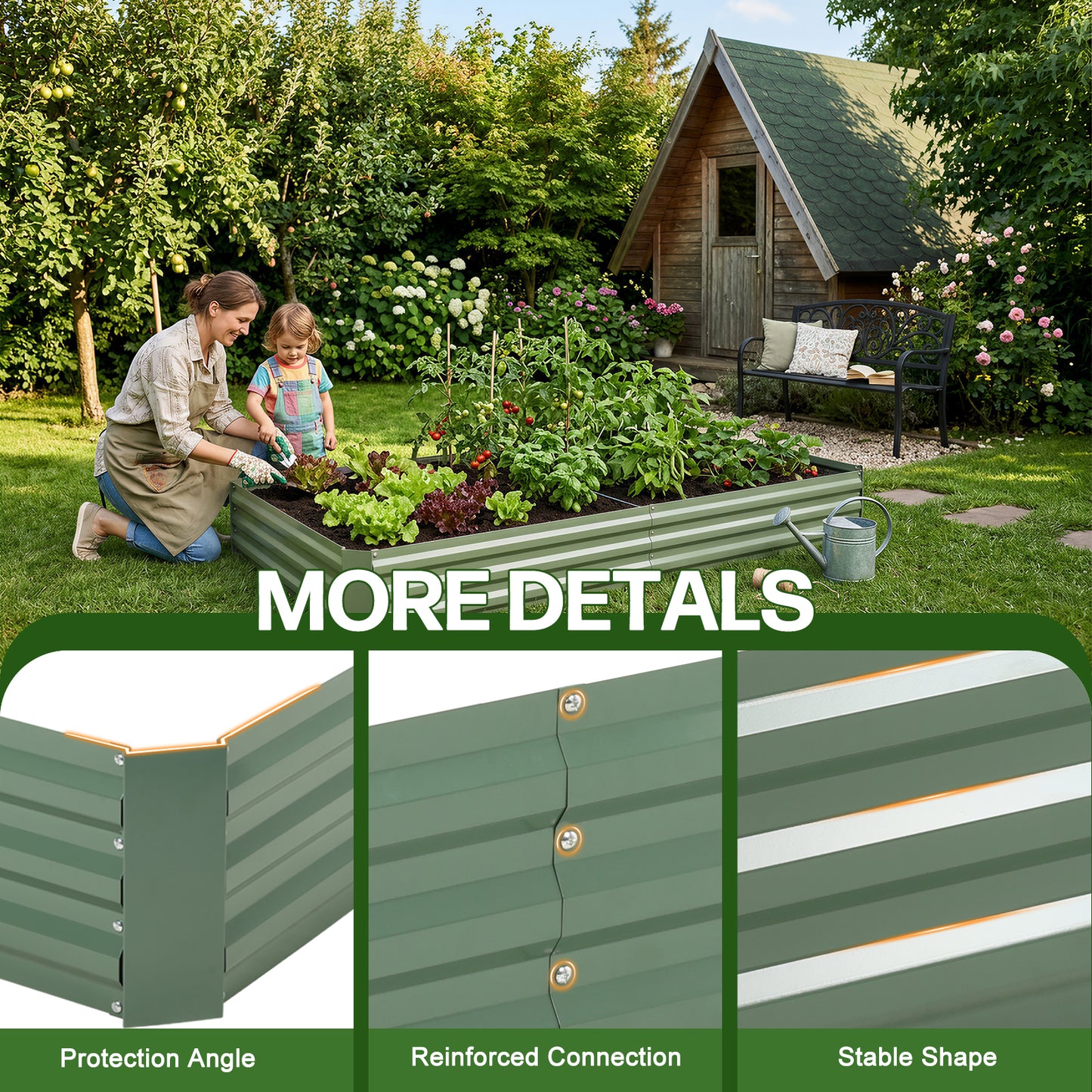 11" Tall Metal Raised Garden Bed, Galvanized Steel Planter Box - 4'x2'