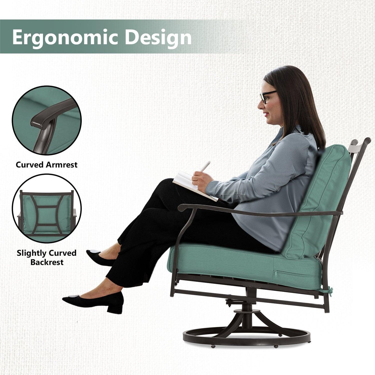 Outdoor Swivel Chair Set - Two Chairs, One Glass Table, and Two Thick Cushions
