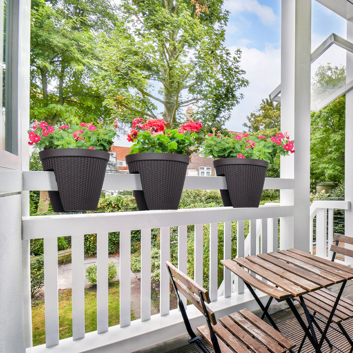 12 inch Balcony Rattan Railing Planter Box with Adjustable Brackets - Set of 4 Aoodor