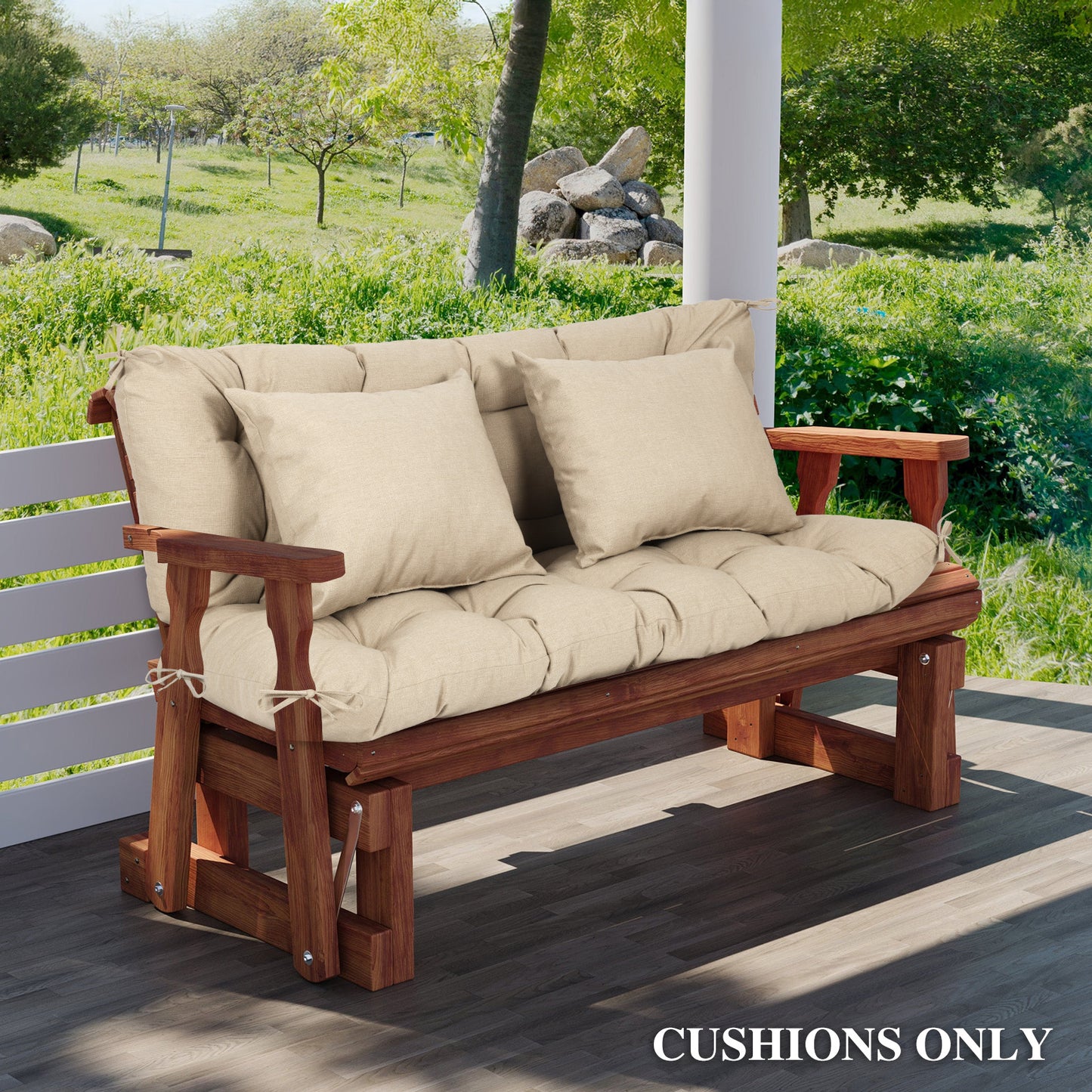 59" Tufted Porch Swing Cushions, Extra 5.1" Thick Outdoor Swing Bench Replacement Cushion with Backrest and 2 Pillows - Khaki Aoodor