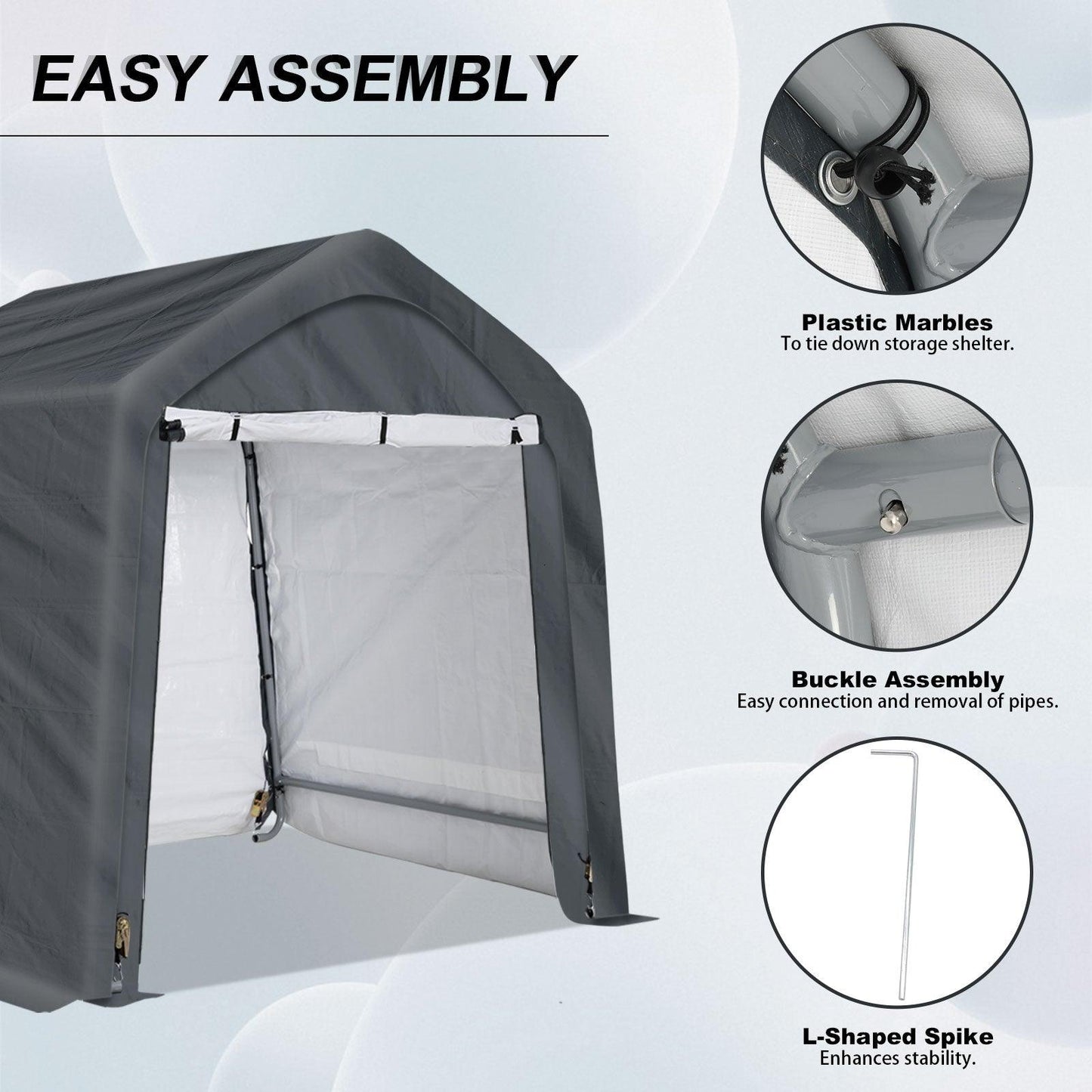 6x6/6x8/8x8/8x12 ft. Heavy Duty Storage Shelter, Portable Shed Carport