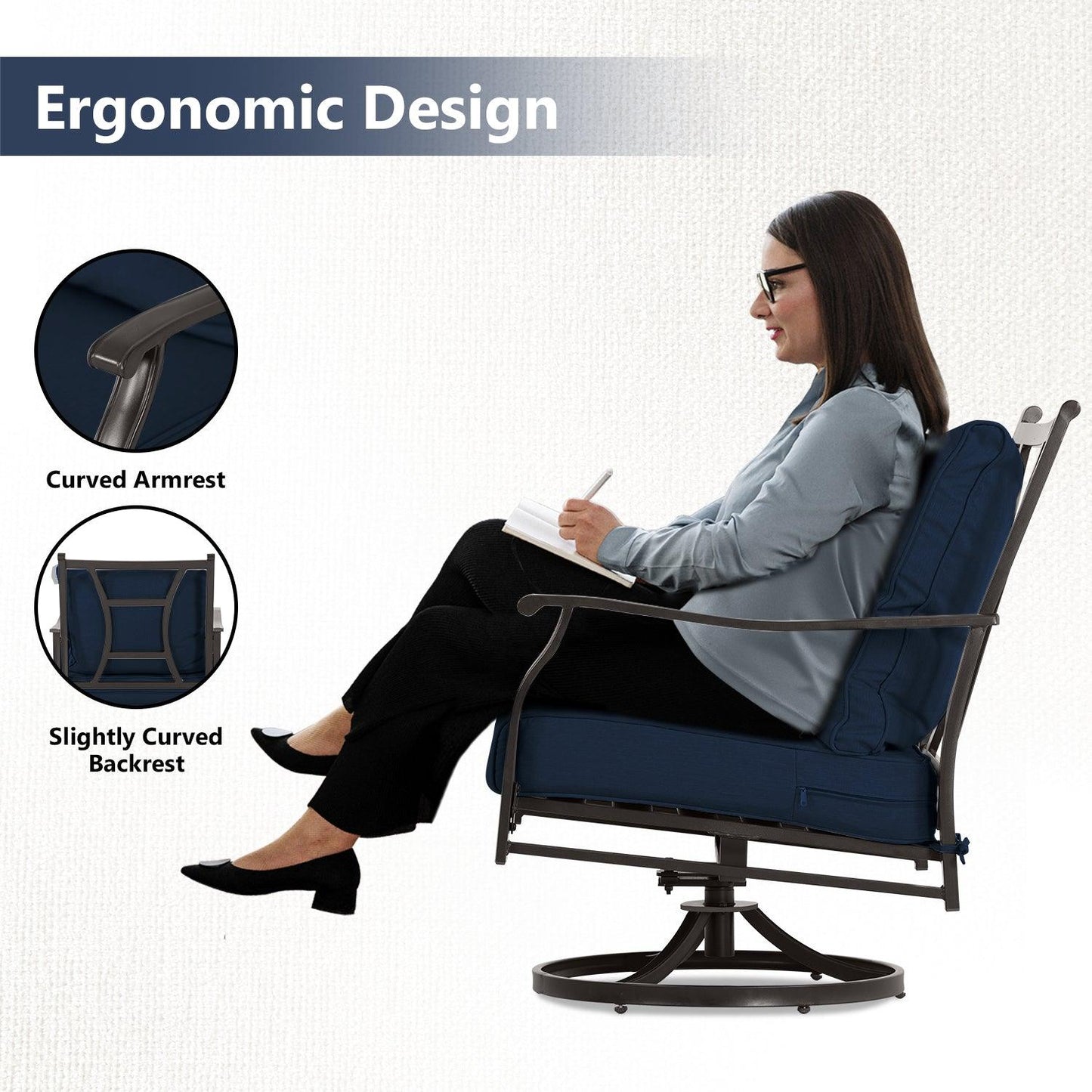 Outdoor Swivel Chair Set - Two Chairs, One Glass Table, and Two Thick Cushions