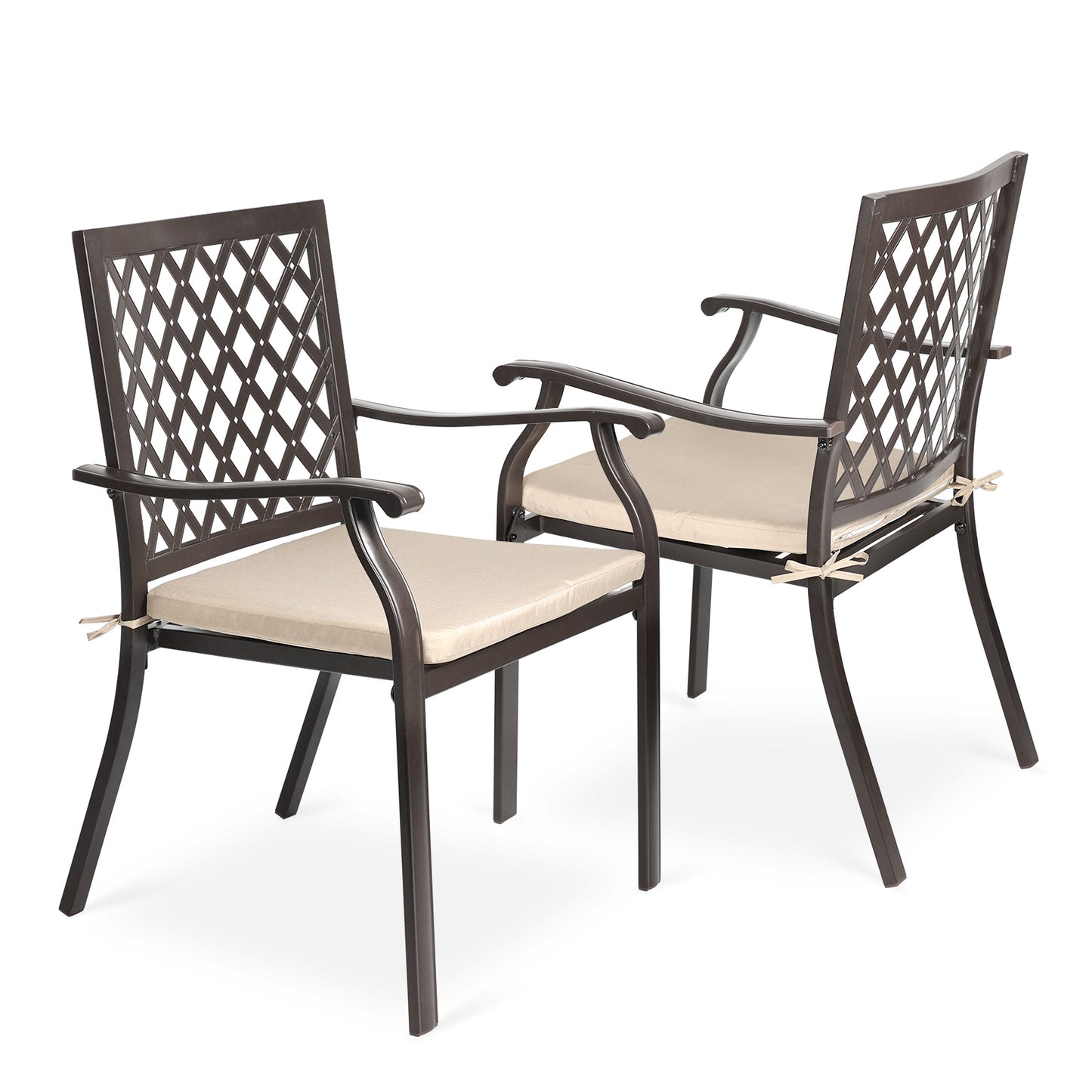 2-Piece Set Outdoor Patio Metal Dining Chairs with Seat Cushions
