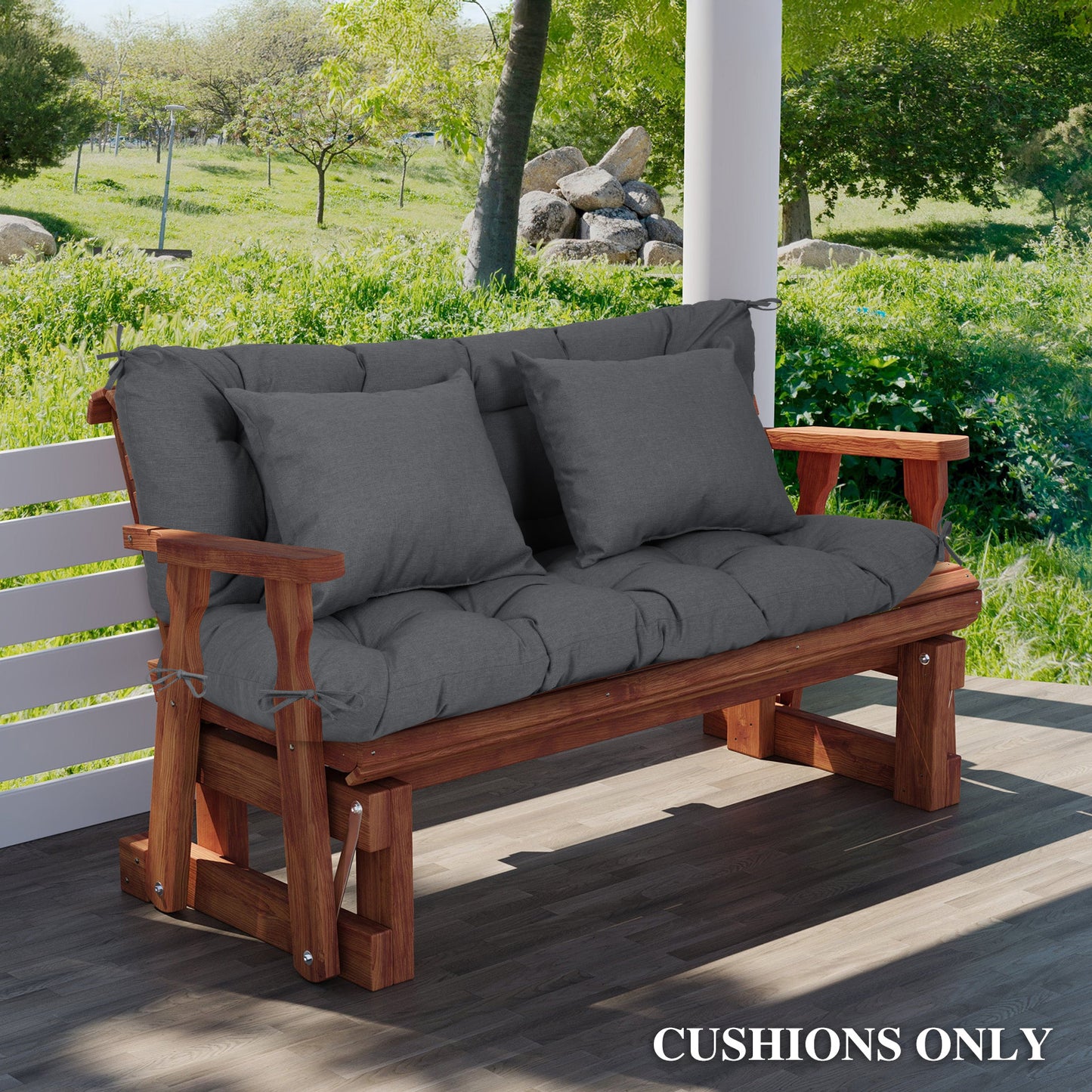 59" Tufted Porch Swing Cushions, Extra 5.1" Thick Outdoor Swing Bench Replacement Cushion with Backrest and 2 Pillows - Dark Gray