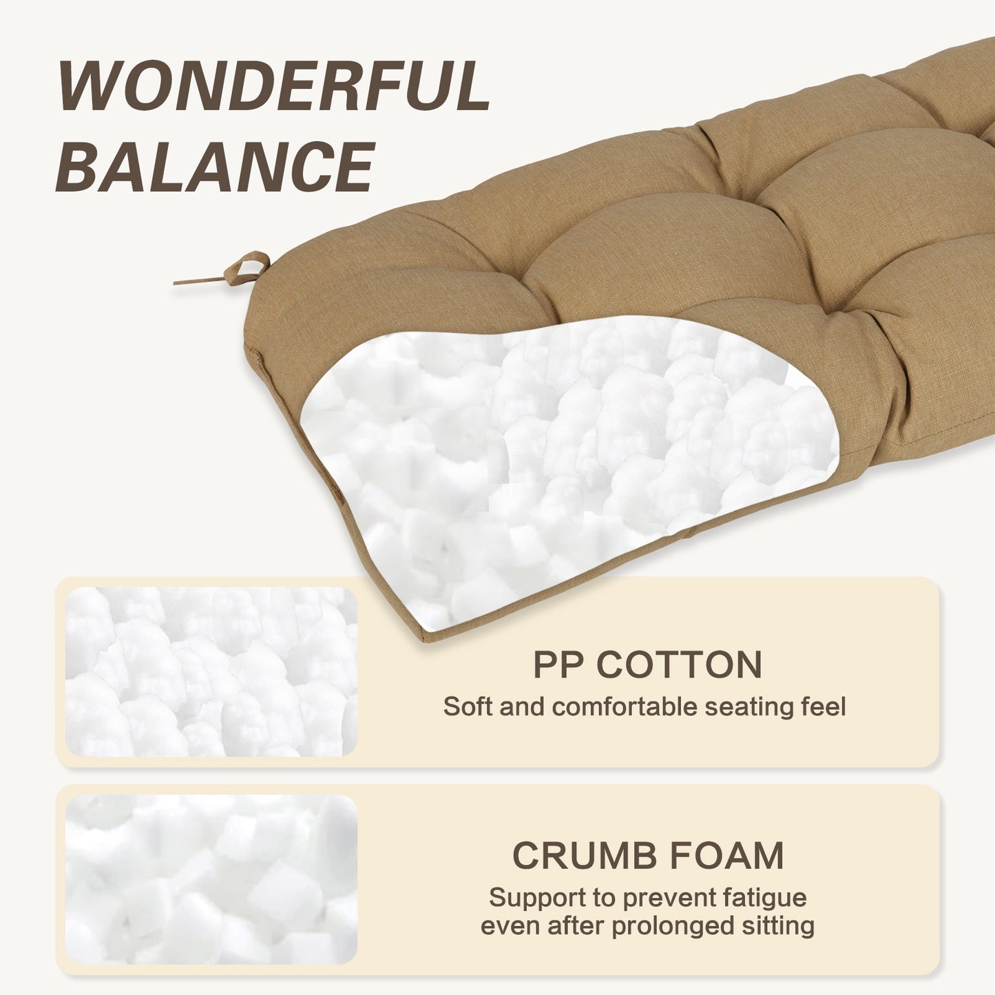 Outdoor Polyester Tufted Bench Cushion, Water & Fade Resistant, Brown