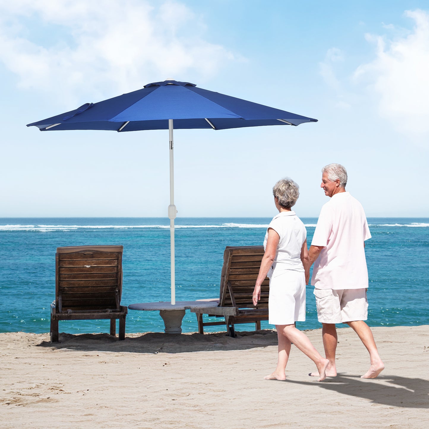 9 ft. Outdoor Patio Market Umbrella Aluminum Frame with Push Button Tilt Crank and 8 Steel Ribs