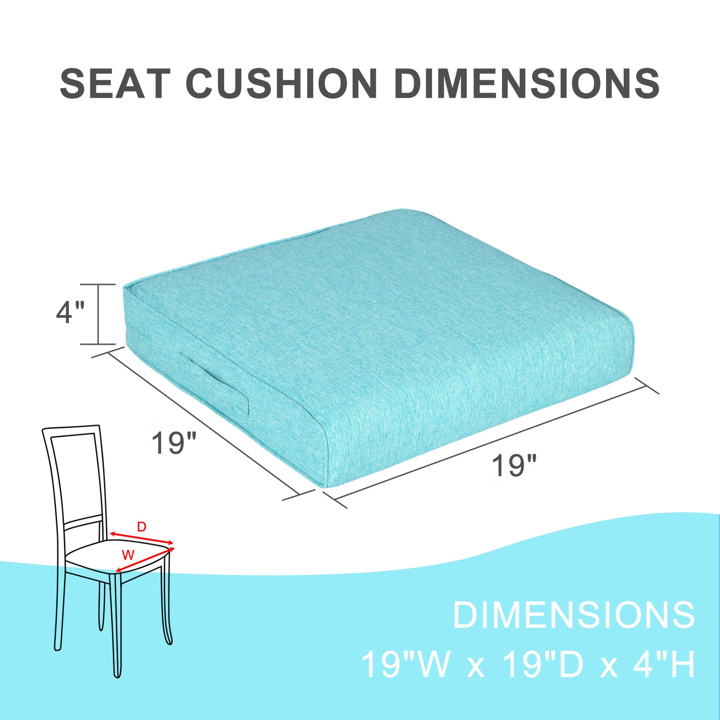 Outdoor Chair Cushions Set, Patio Chair Seat Pads with Handle and Ties, Aruba Blue