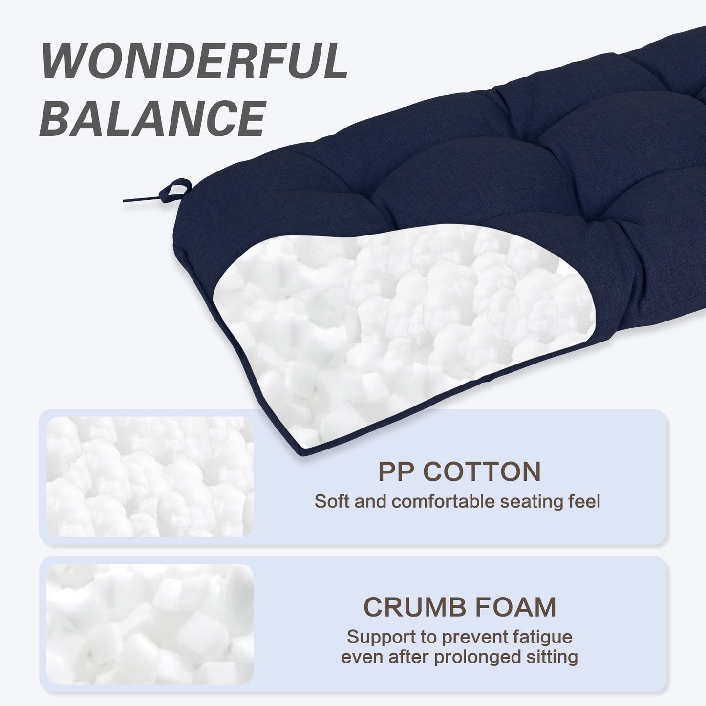 Outdoor Polyester Tufted Bench Cushion, Water & Fade Resistant, Dark Blue