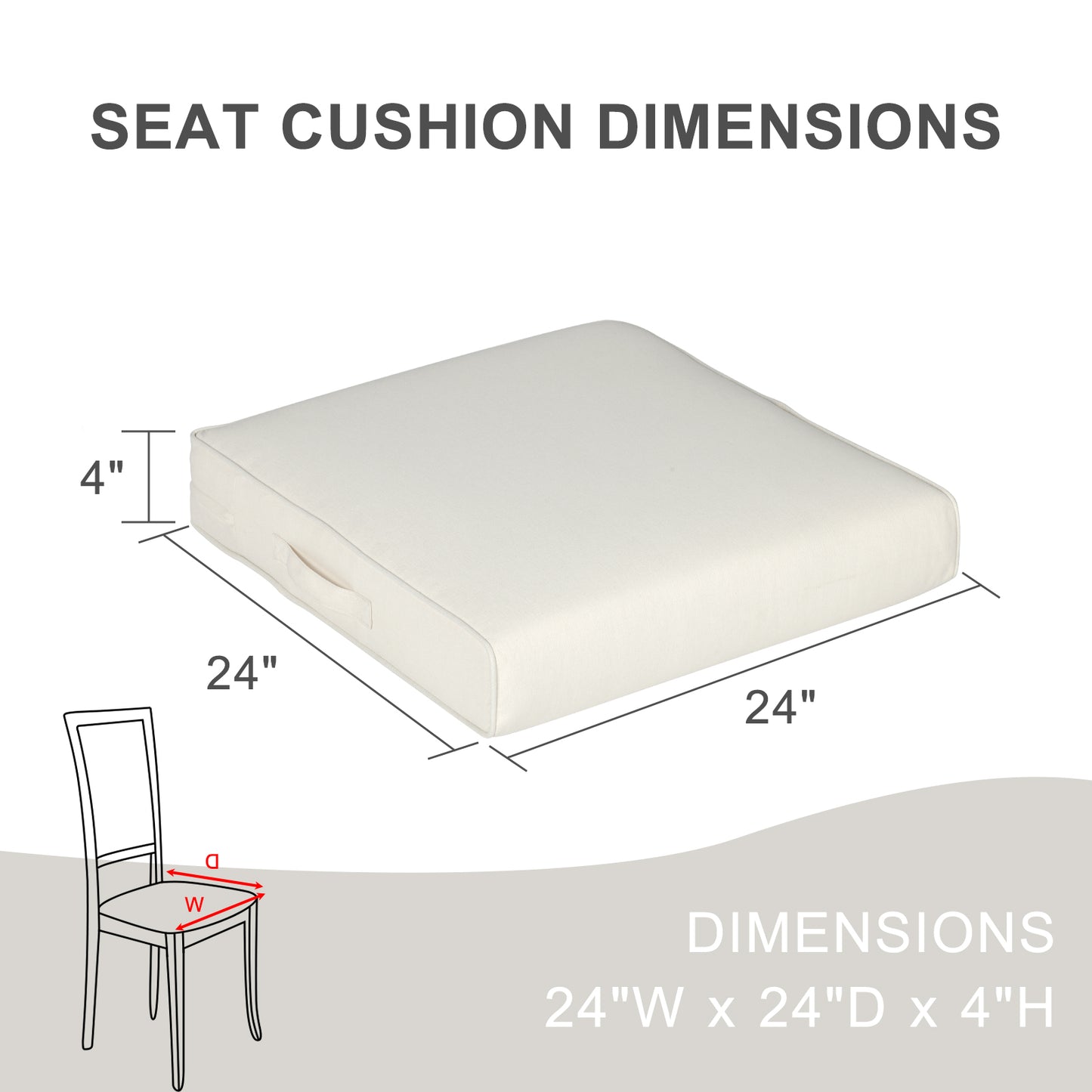 Outdoor Chair Cushions Set of 2 with Handle and Ties, Water Resistant Patio Seat Pads, Ivory Aoodor
