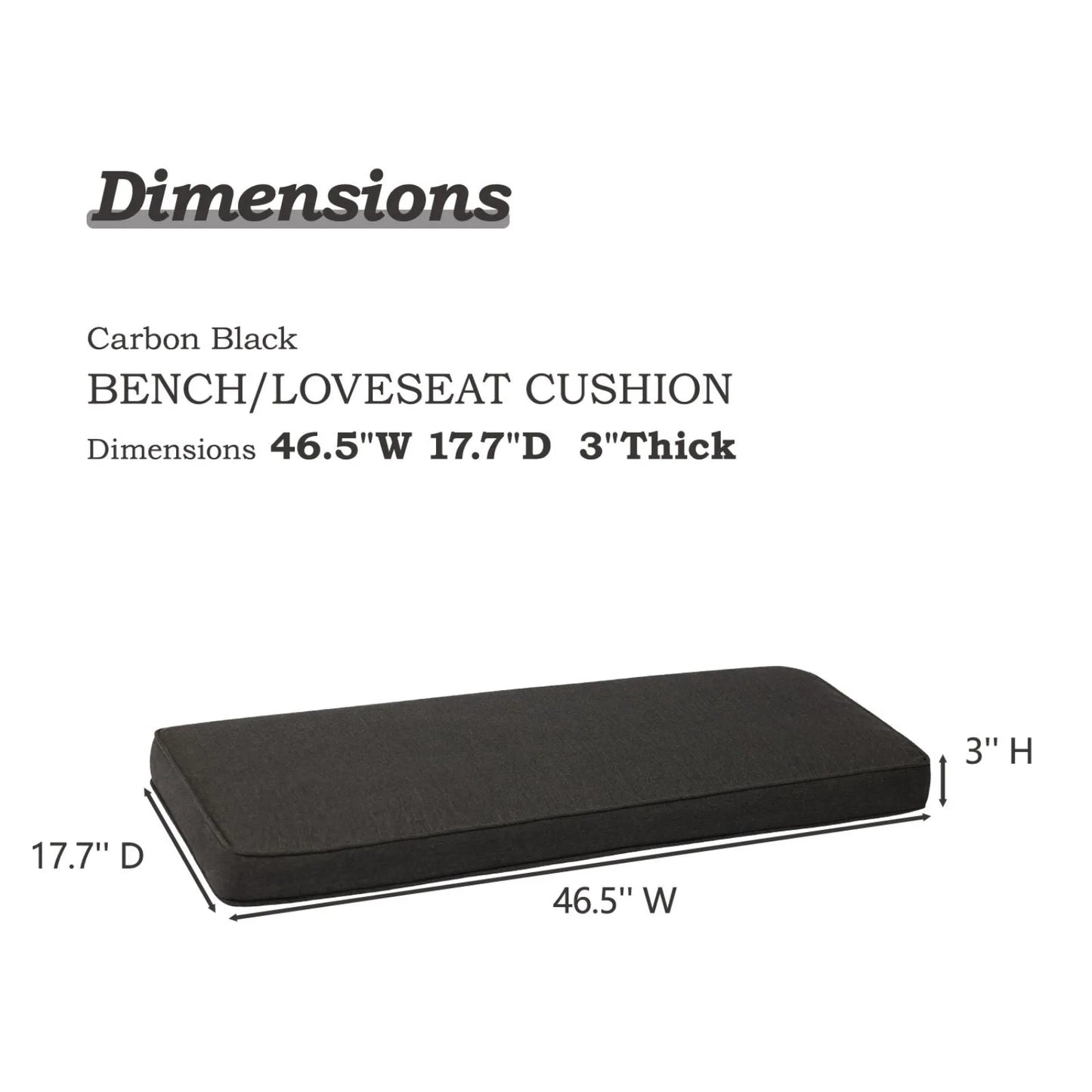 46x18x3 inch Patio Bench Cushion - Charcoal