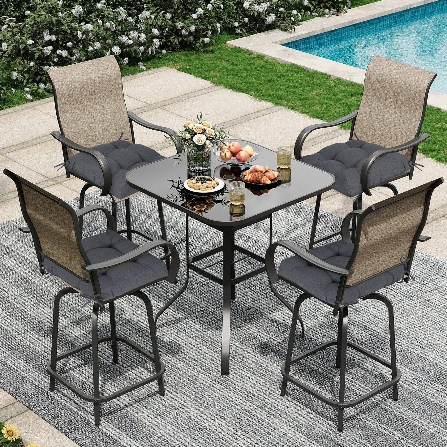 19x19x5 Inch Tufted Outdoor Chair Cushions, Water and Fade Resistant Polyester Dining Chair Pads with Ties - Dark Gray Aoodor