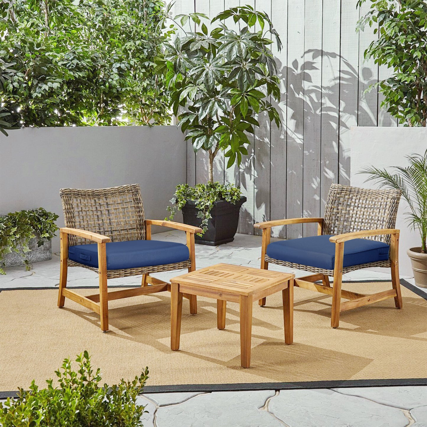 Outdoor Chair Cushion , Removable Cover with Hidden Zipper, Adaptable Secure Ties - Navy Blue Aoodor