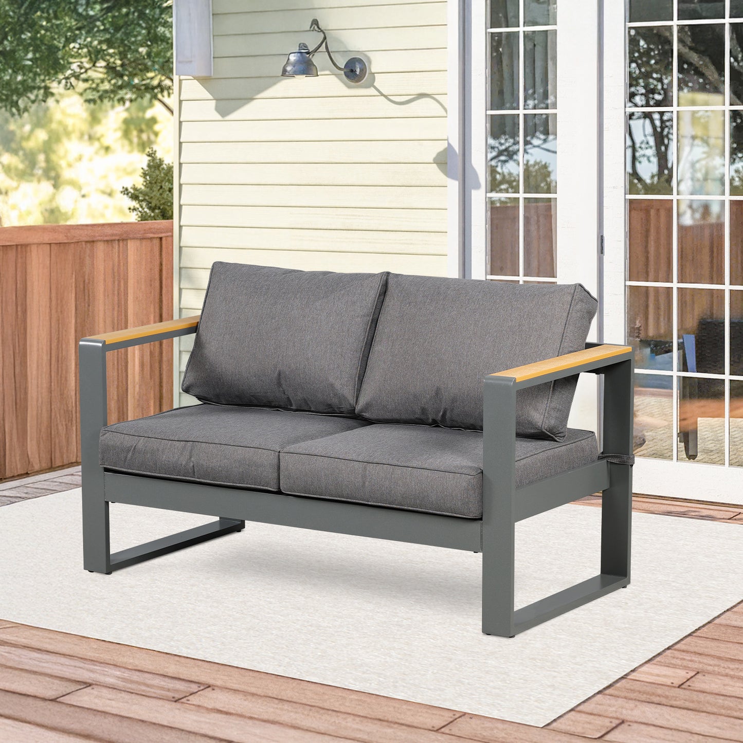Patio Furniture Loveseat Aluminum Sofa Couch Deep Seat - All-Weather Resistant Outdoor Conversation Set with Thick Cushions
